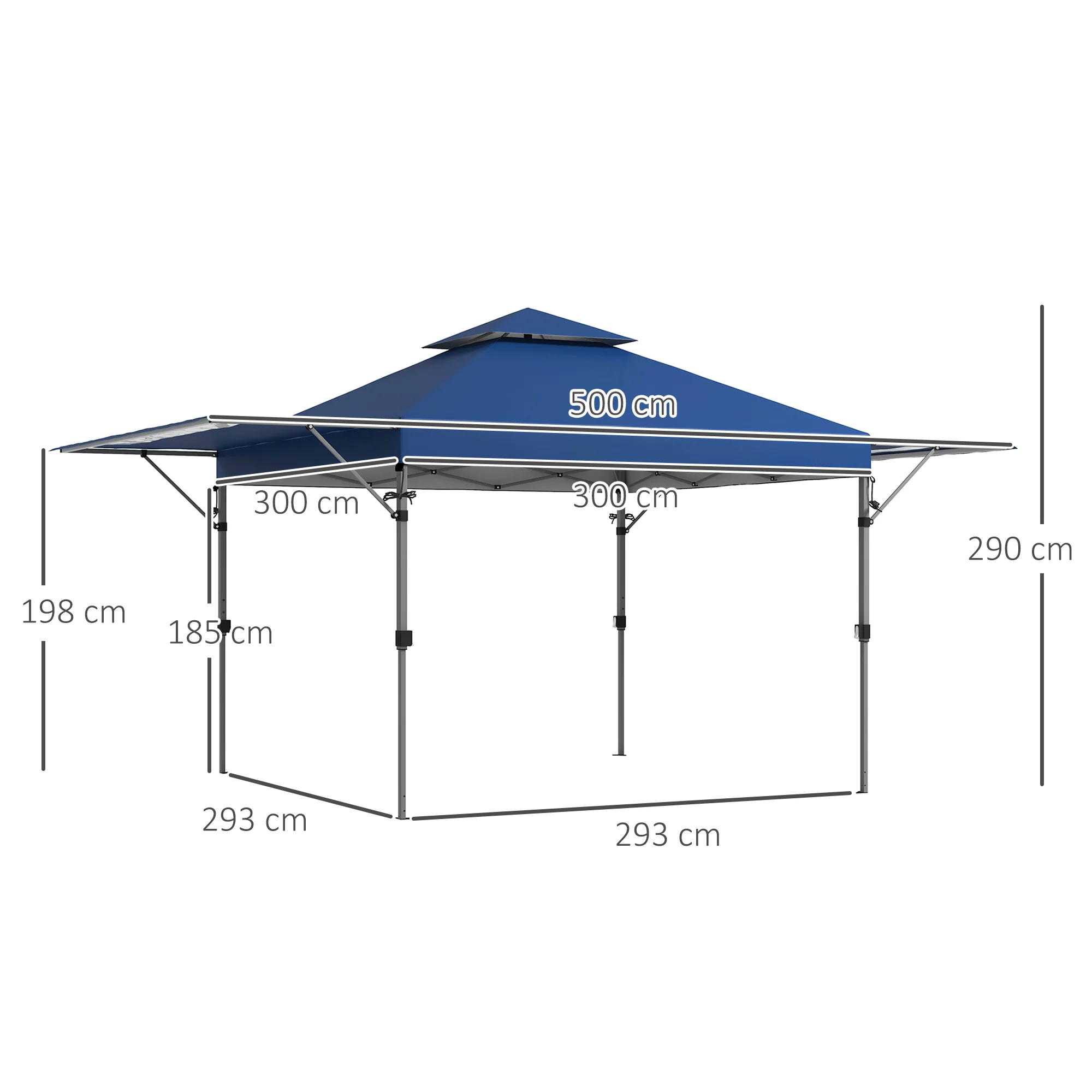 3 x 3m Pop Up Gazebo Party Tent with Extend Dual Awnings, Wheeled Bag, Sandbags, Blue - Image 5