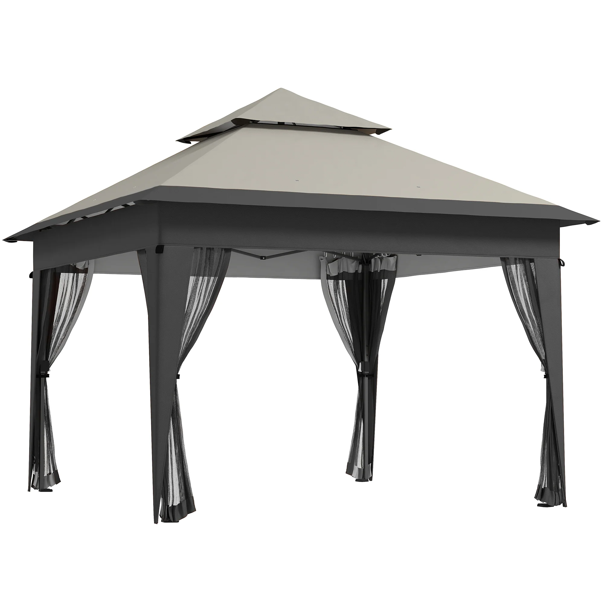 3 x 3m Pop Up Gazebo with Mosquito Netting, Double Roof, Carry Bag & Sandbags, Grey - Image 12