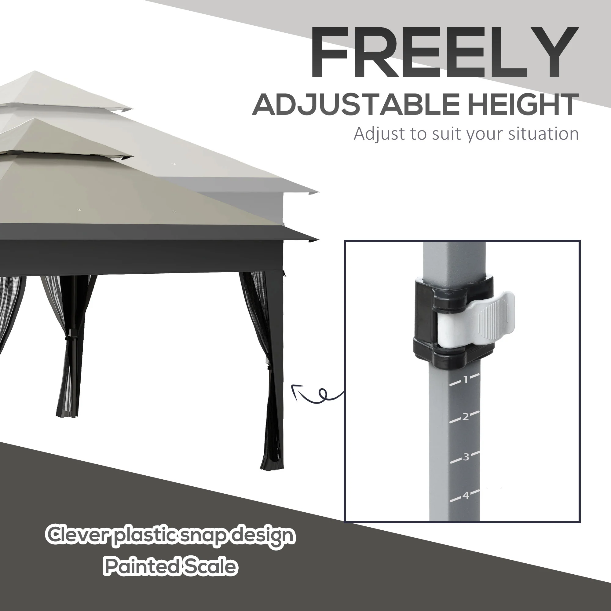 3 x 3m Pop Up Gazebo with Mosquito Netting, Double Roof, Carry Bag & Sandbags, Grey - Image 9