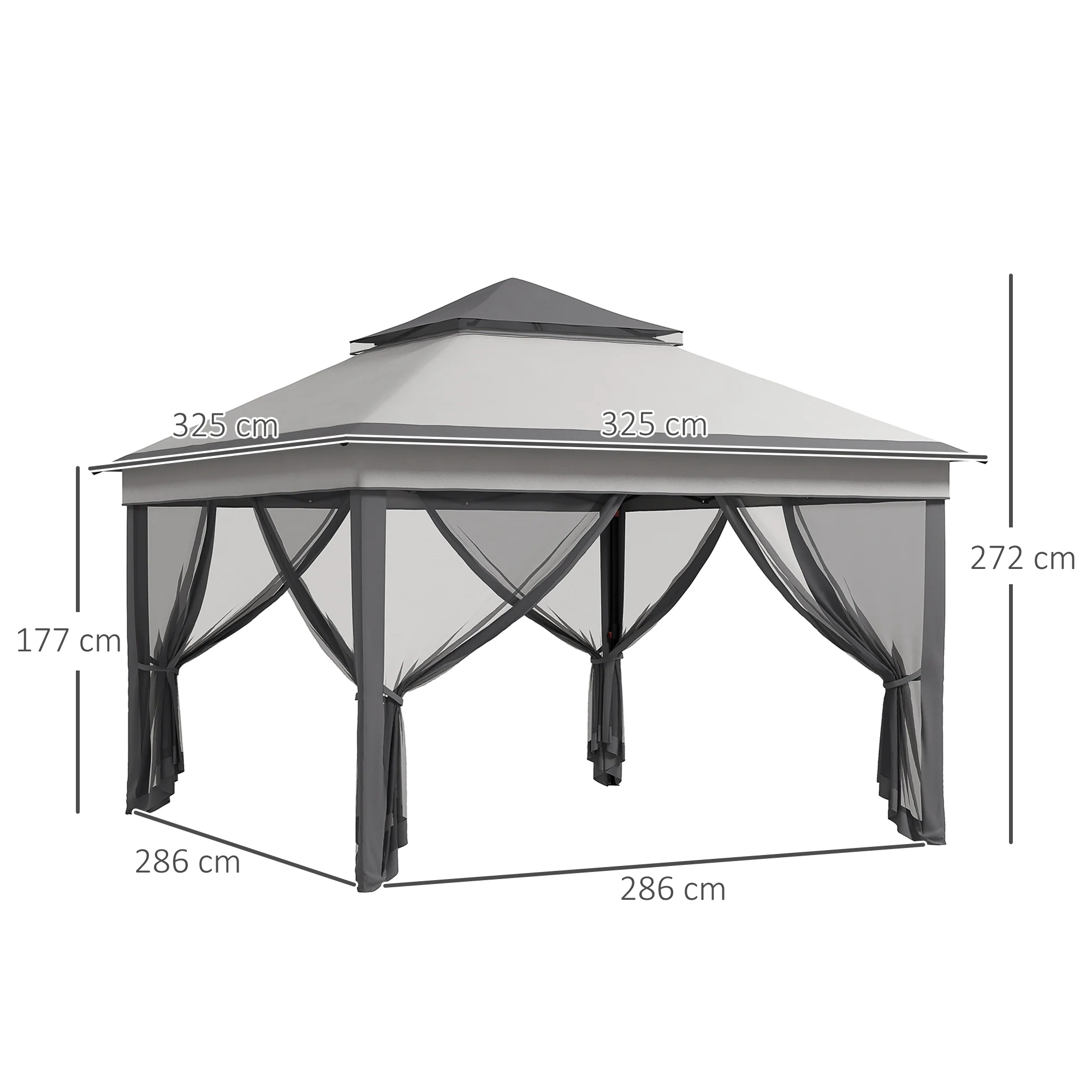 3 x 3m Pop Up Gazebo w/ Netting and Carrying Bag, Height Adjustable & UV-Resistant, Grey - Image 5