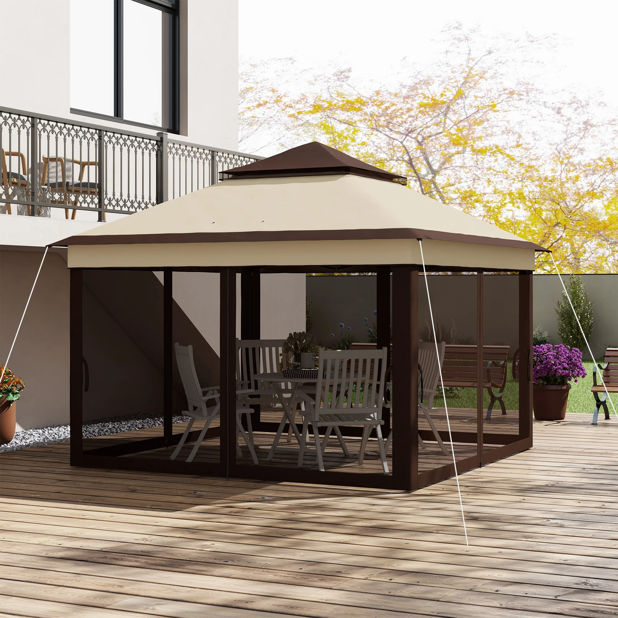 3 x 3m Pop Up Gazebo w/ Netting and Carrying Bag, Height Adjustable & UV-Resistant, Beige - Image 10