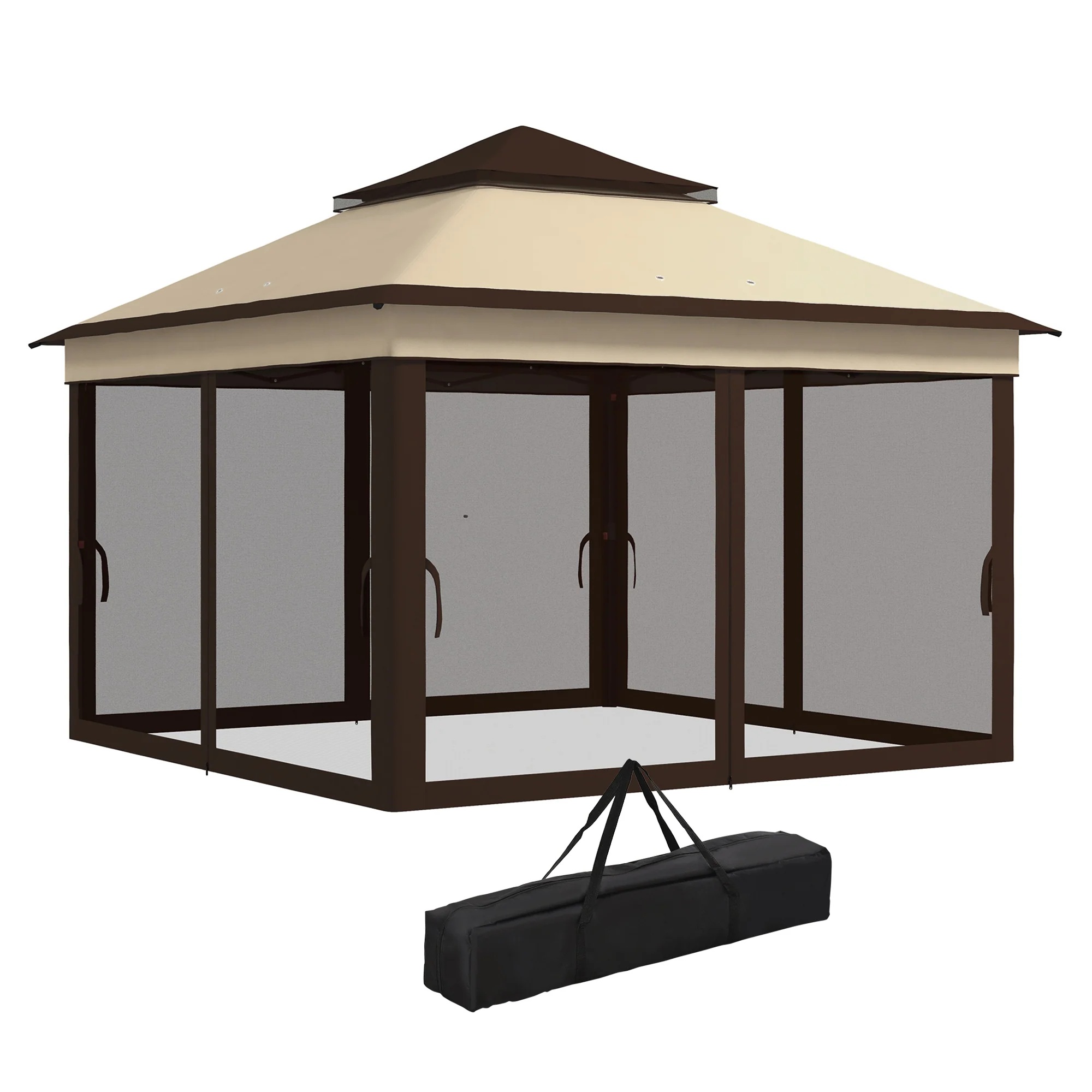 3 x 3m Pop Up Gazebo w/ Netting and Carrying Bag, Height Adjustable & UV-Resistant, Beige - Image 2