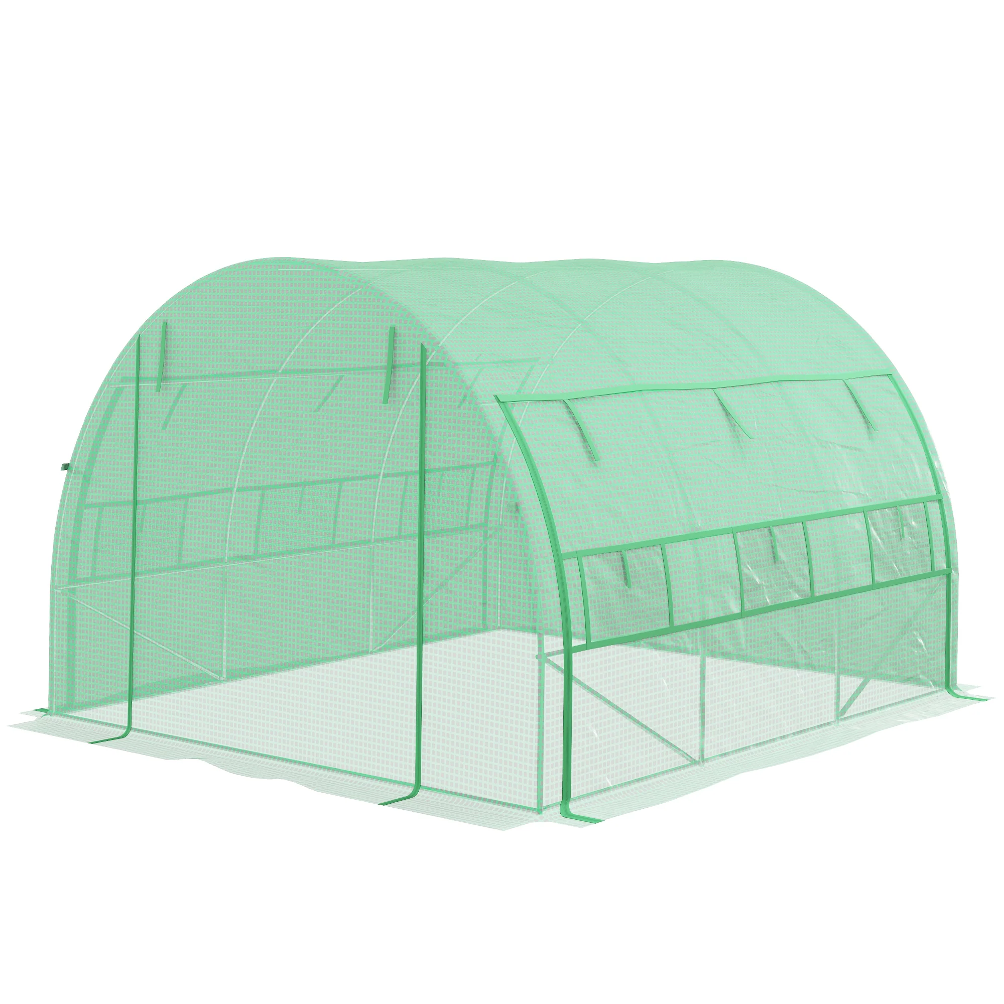 3 x 3 x 2m Polytunnel Greenhouse with Roll-up Side Walls, Reinforced Cover & 6 Mesh Windows, Green - Image 2