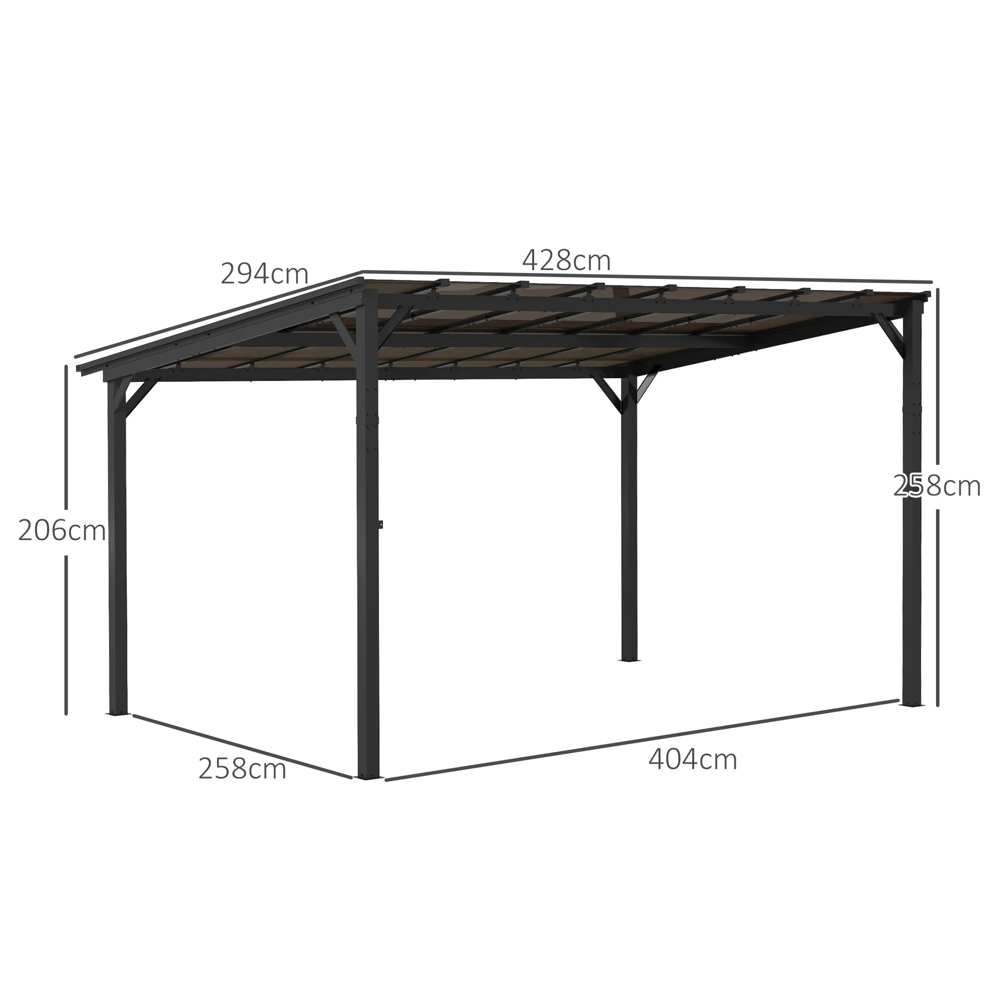 3 x 4.3m Metal Pergola with UPF 50+ and Waterproof Polycarbonate Roof, Dark Grey - Image 5