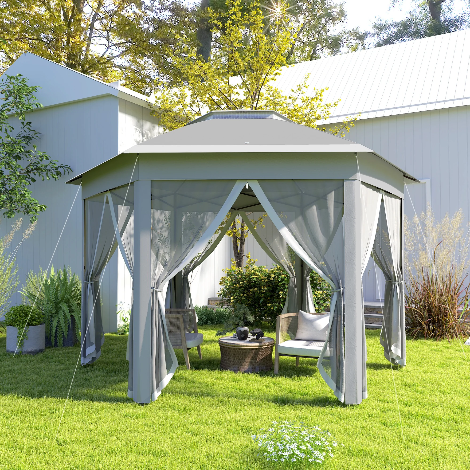 3 x 4m Pop Up Gazebo, Double-roof Garden Tent with Netting & Carry Bag for Patio, Dark Grey - Image 9