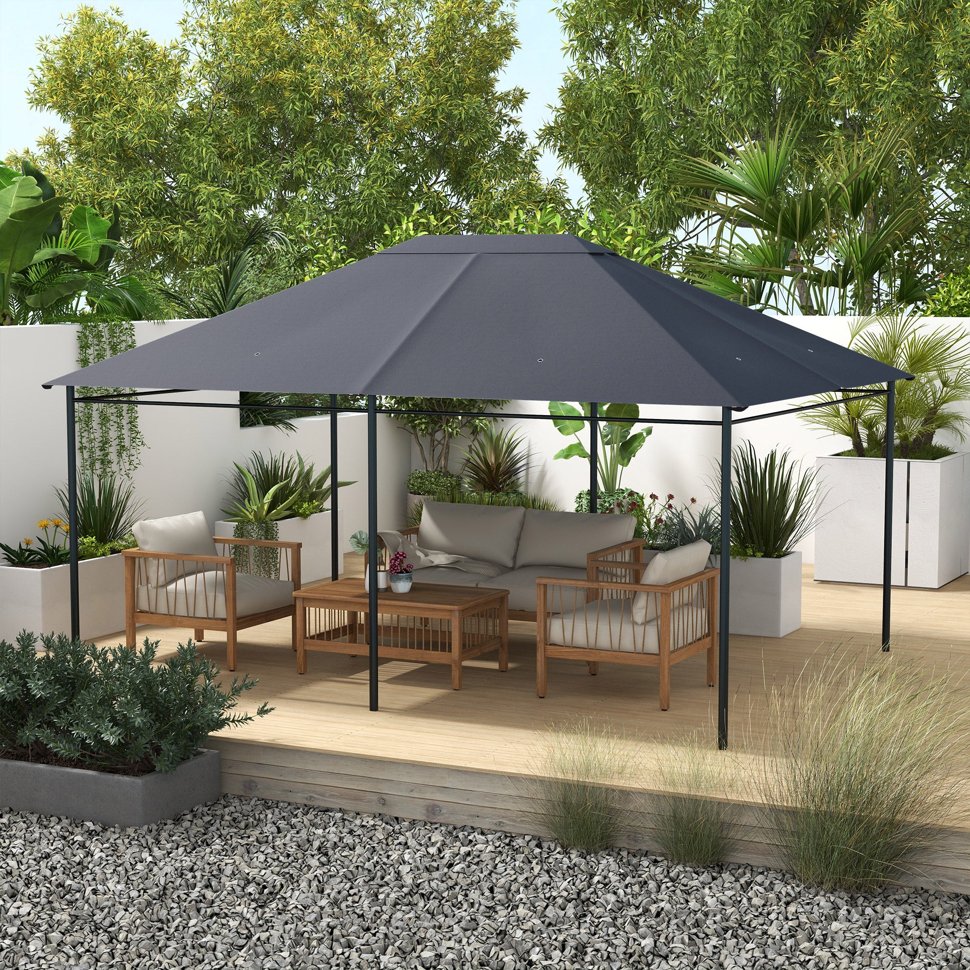 3 x 4m Waterproof Gazebo Canopy Replacement Cover with Vents & Drain Holes, Dark Grey - Image 3