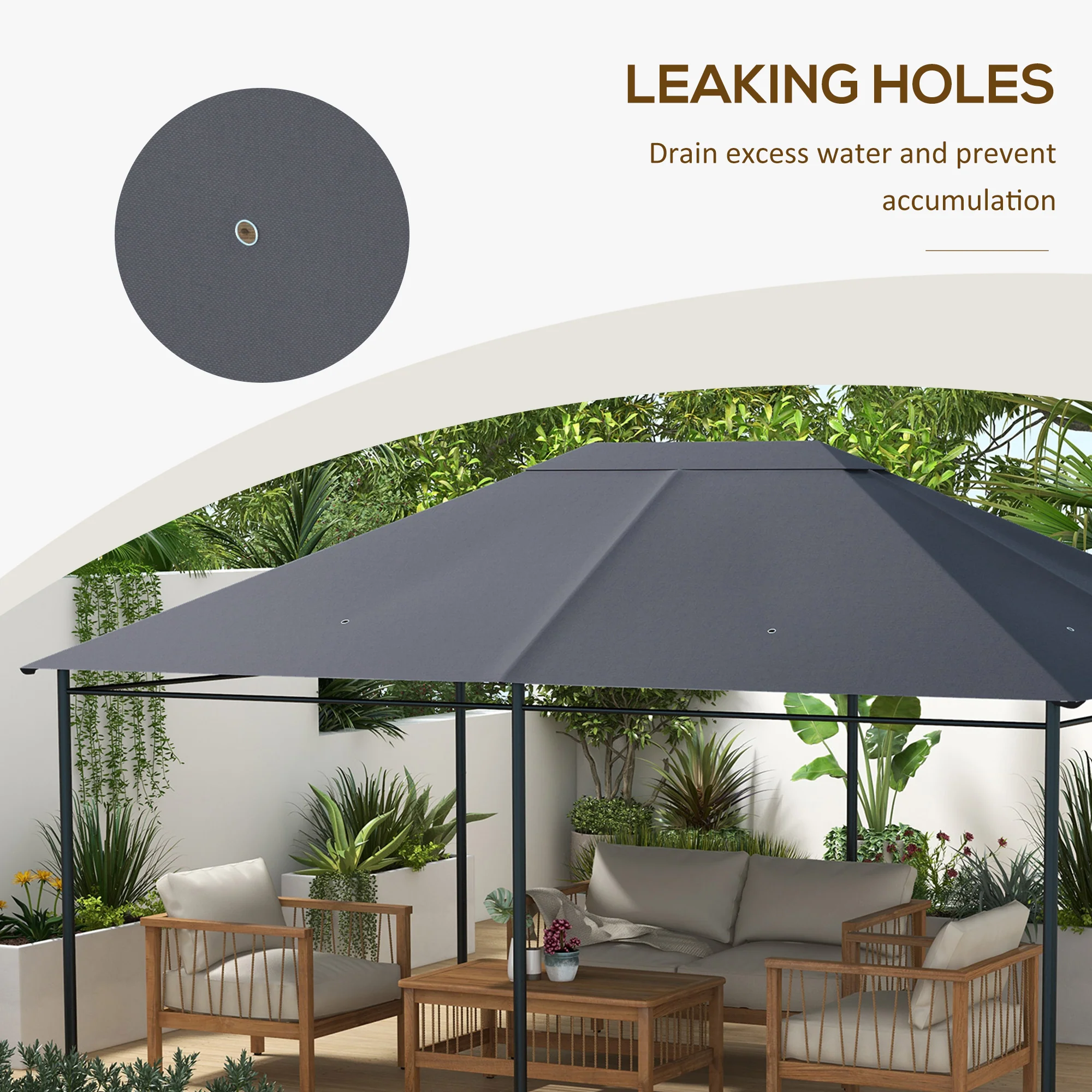 3 x 4m Waterproof Gazebo Canopy Replacement Cover with Vents & Drain Holes, Dark Grey - Image 9