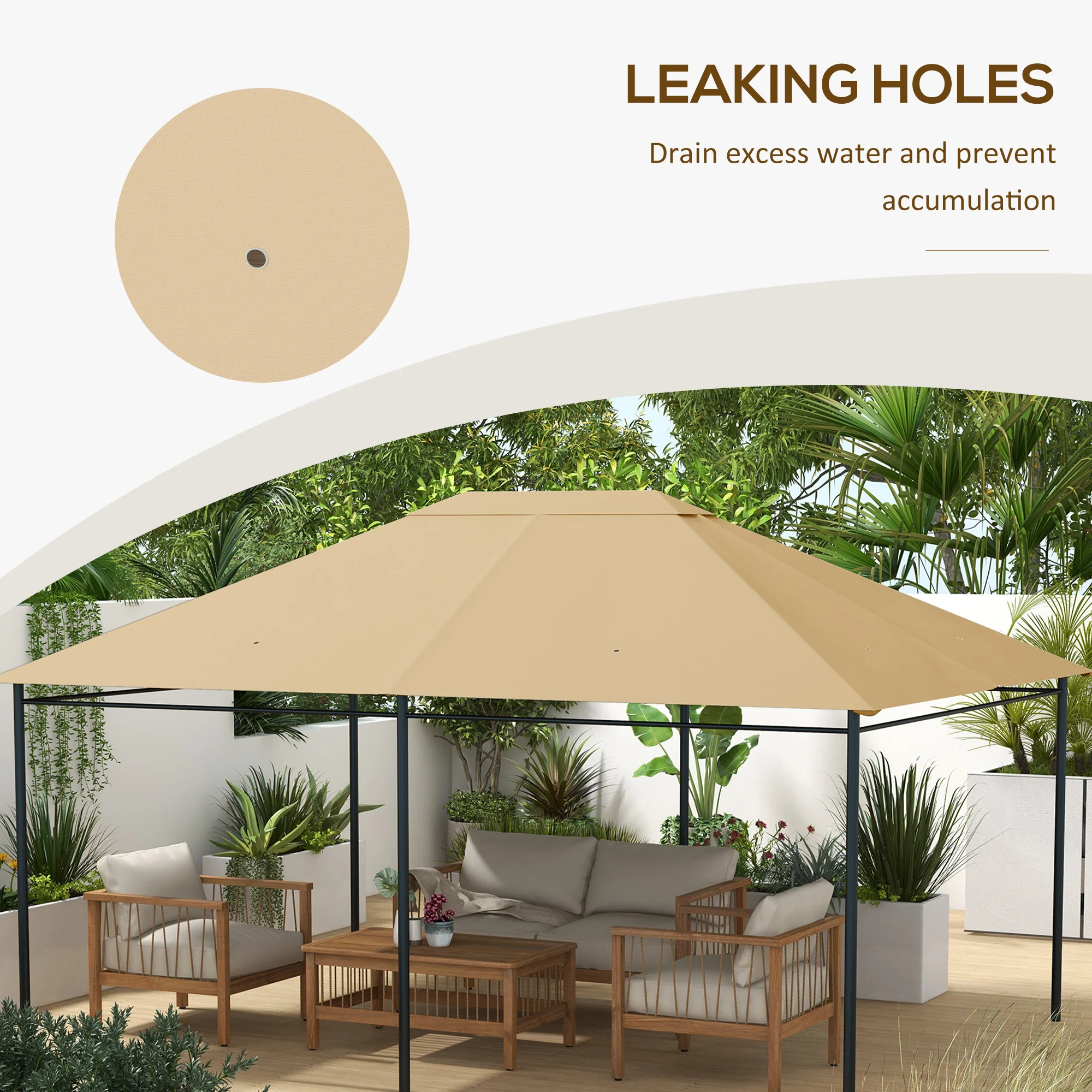 3 x 4m Waterproof Gazebo Canopy Replacement Cover with Vents & Drain Holes, Khaki - Image 9