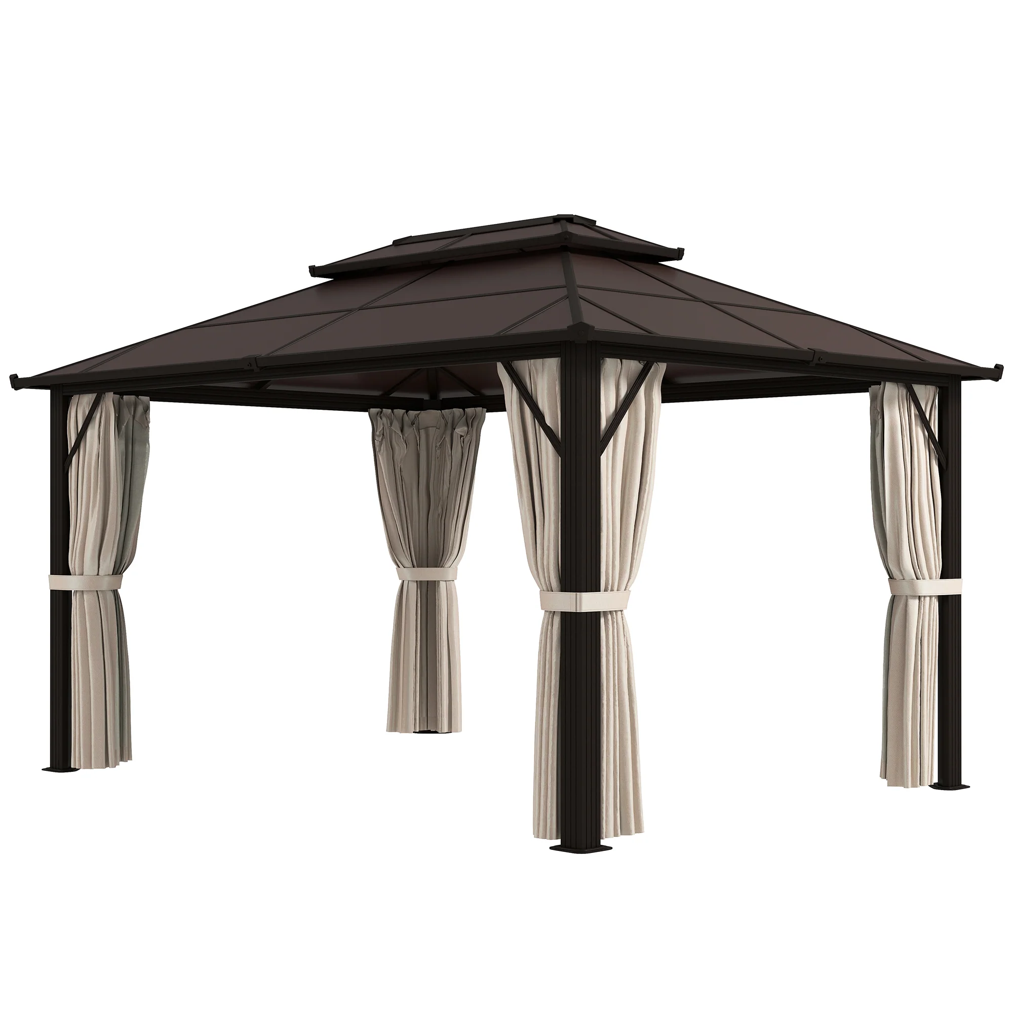 3 x 4m Aluminium Frame Hardtop Gazebo with Double Polycarbonate Roof, Beige - Image 2