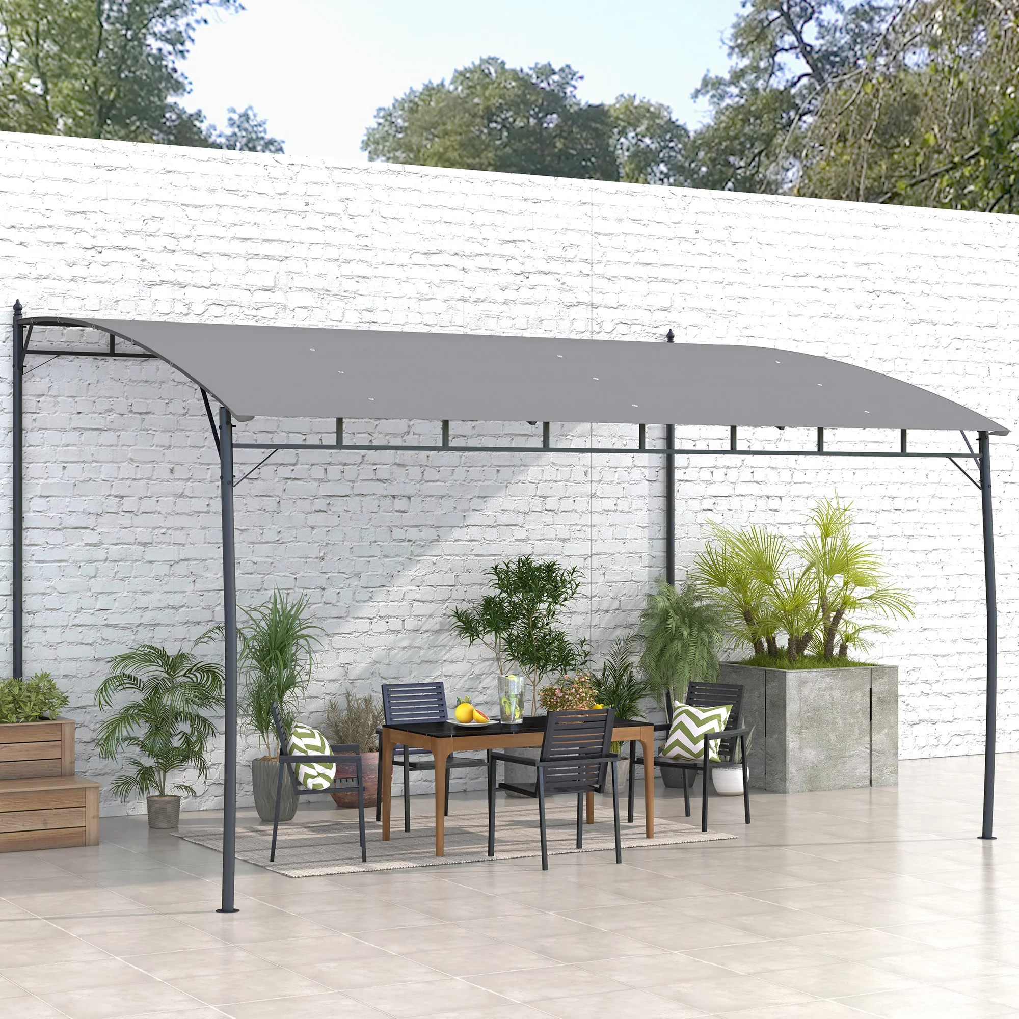 3 x 4m Garden Lean to Pergola with UV-Resistant Canopy and Metal Frame, Grey - Image 4