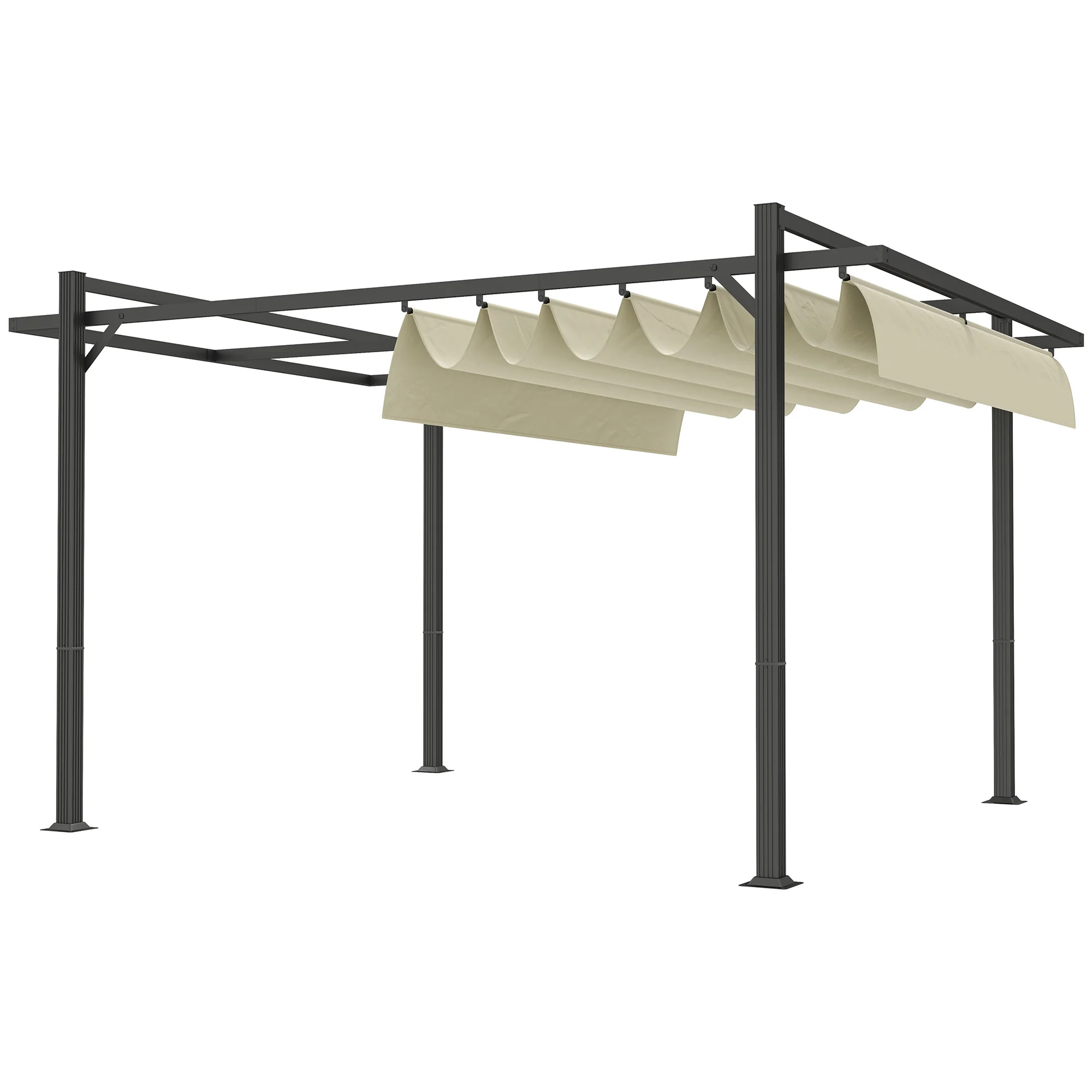 3 x 4m Pergola with Retractable Roof Canopy & Aluminium Frame for Grill, Patio, Deck, Khaki - Image 2