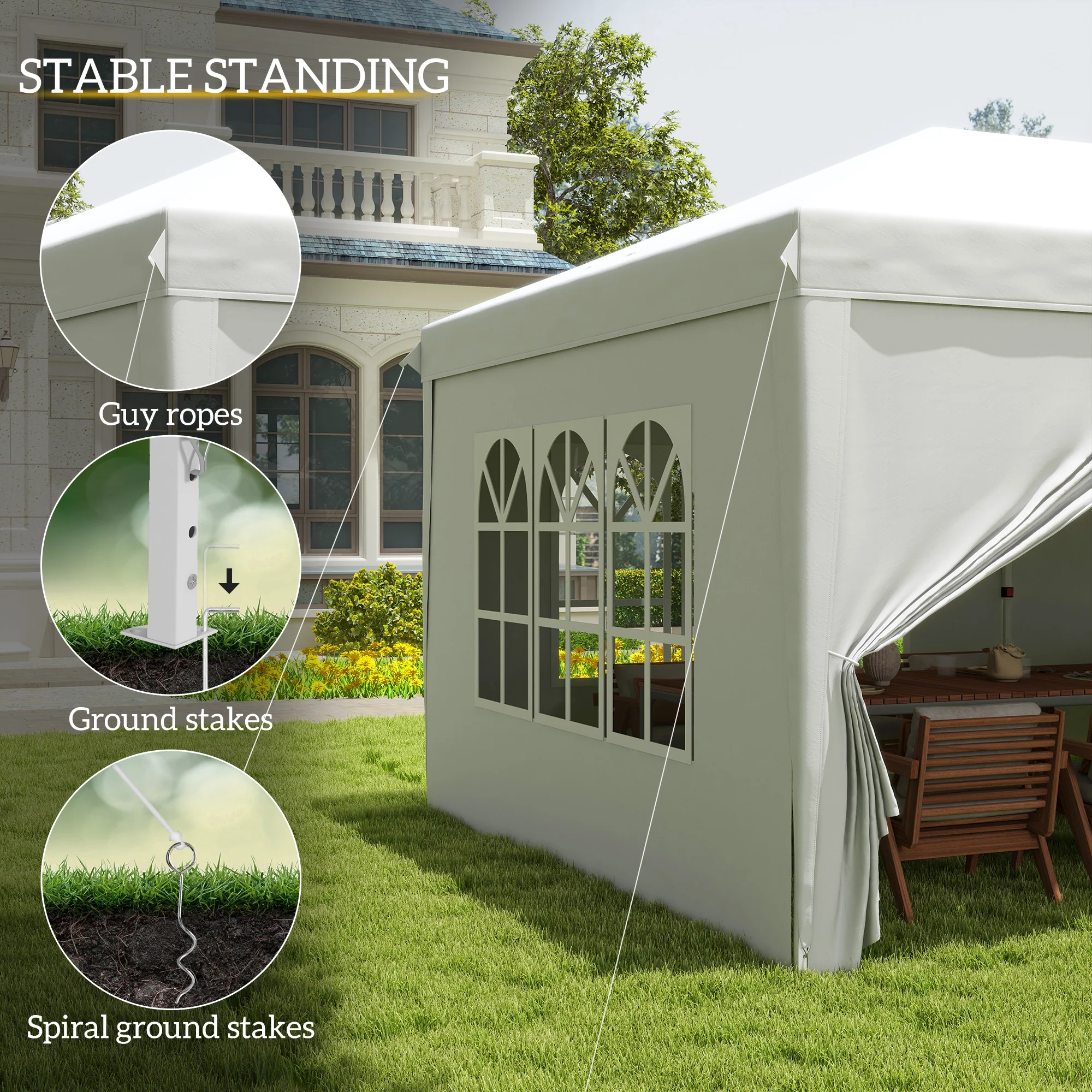 3 x 6m Garden Pop Up Gazebo, Wedding Party Tent with Sidewalls, Windows, Carry Bag, White - Image 8