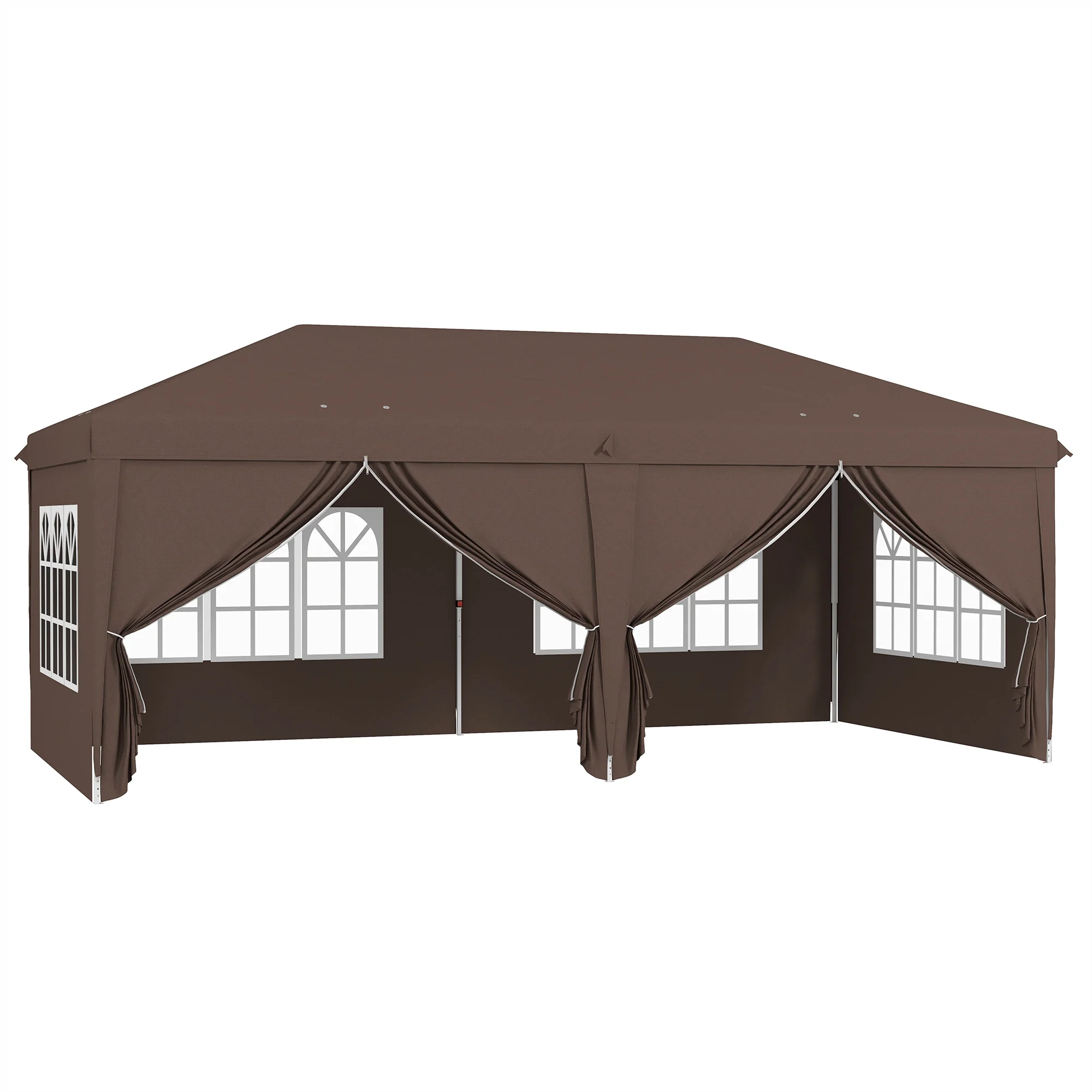 3 x 6m Garden Pop Up Gazebo, Wedding Party Tent with Sidewalls, Windows, Carry Bag, Brown - Image 13