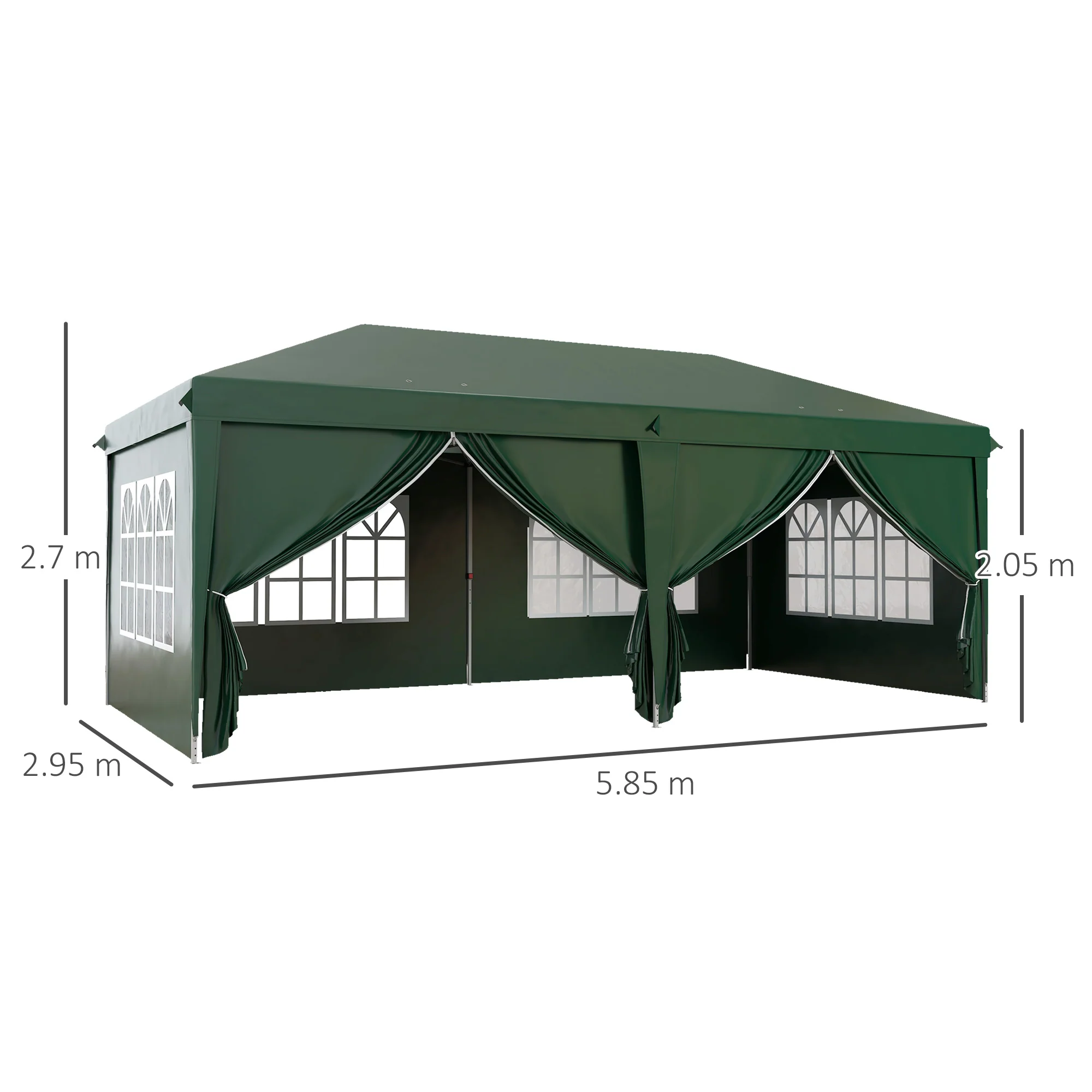 3 x 6m Garden Pop Up Gazebo, Wedding Party Tent with Sidewalls, Windows, Carry Bag, Green - Image 5
