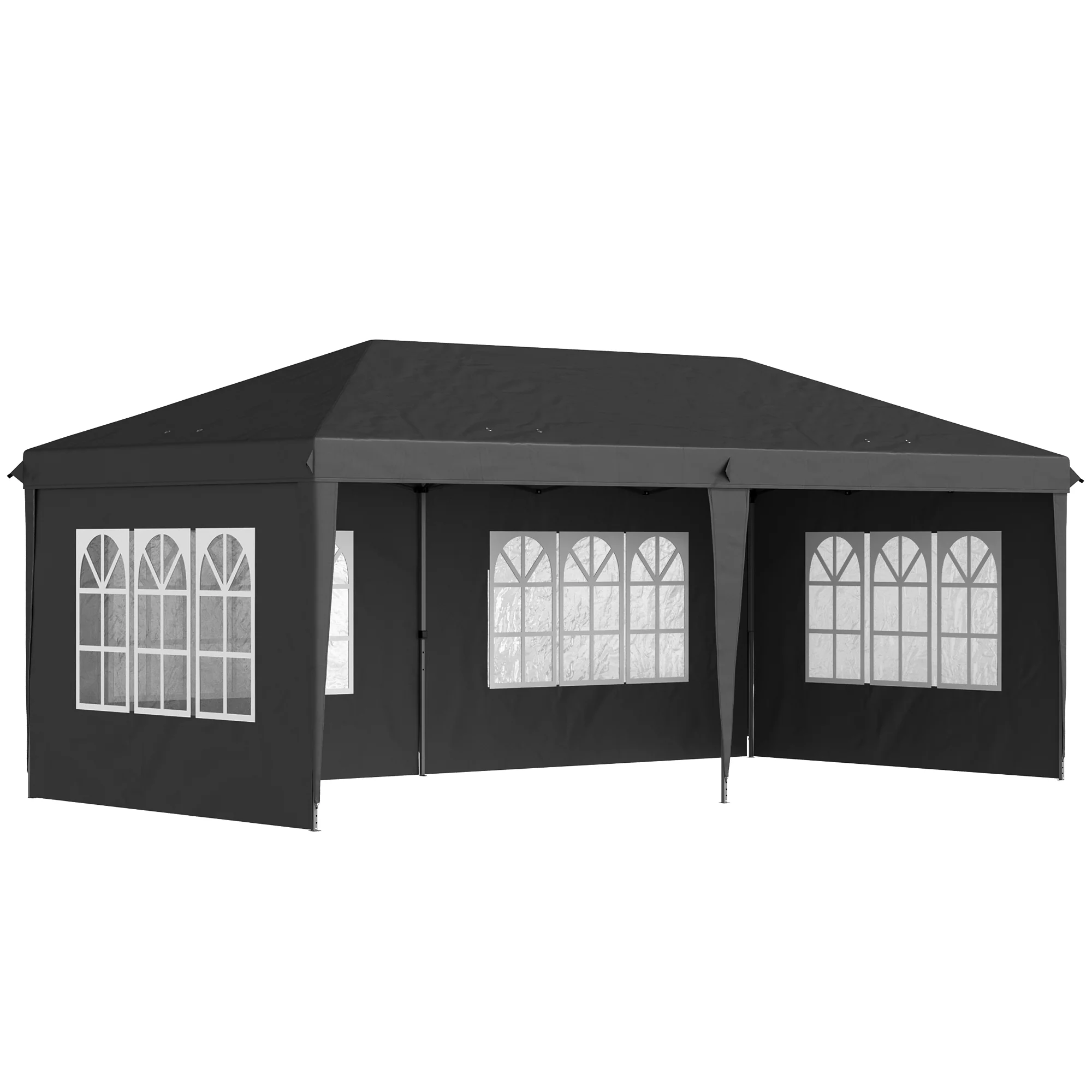 3 x 6m Garden Pop Up Gazebo, Height Adjustable Party Tent w/ Sidewalls & Storage Bag, Black