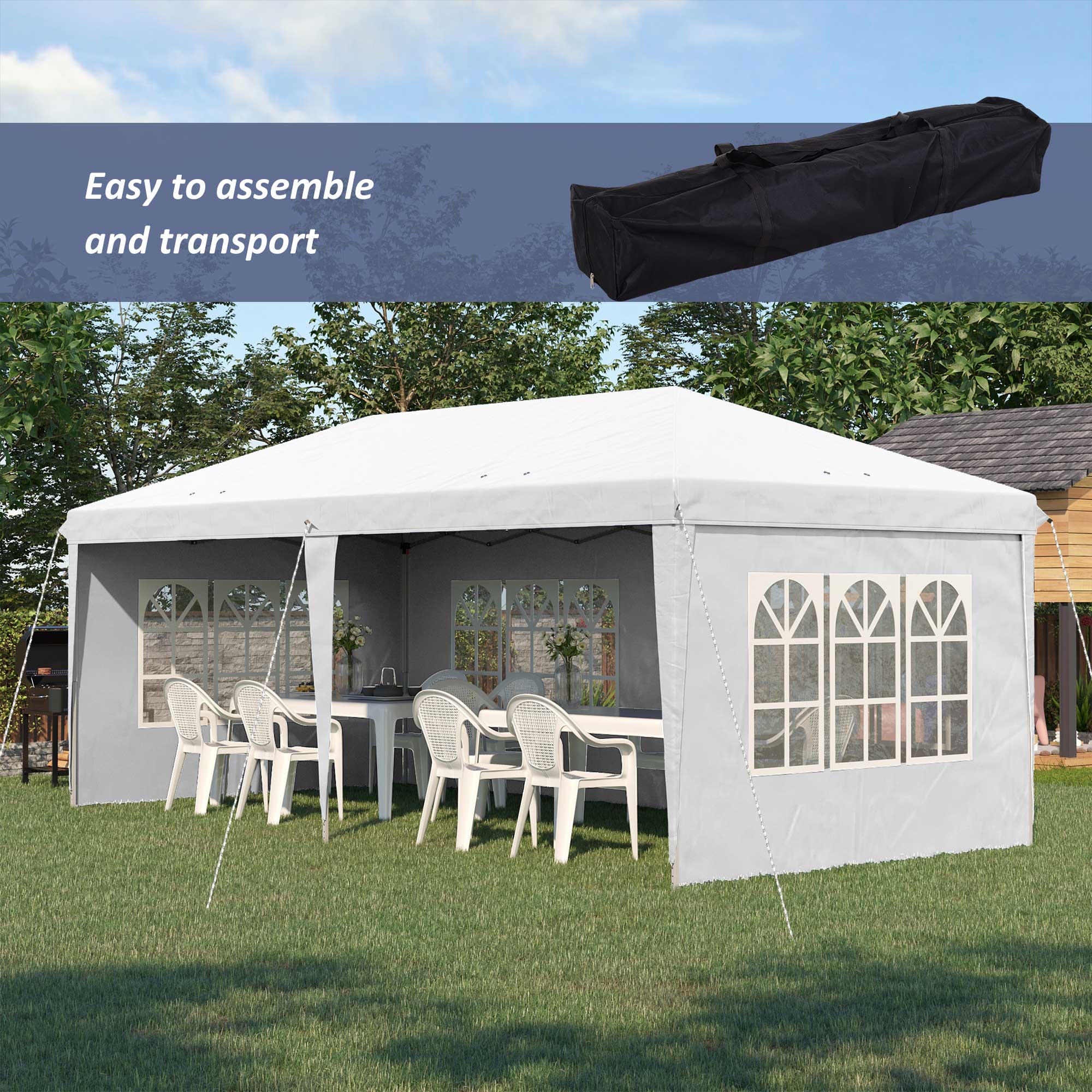 3 x 6m Garden Pop Up Gazebo, Height Adjustable Party Tent w/ Sidewalls & Storage Bag, White - Image 6