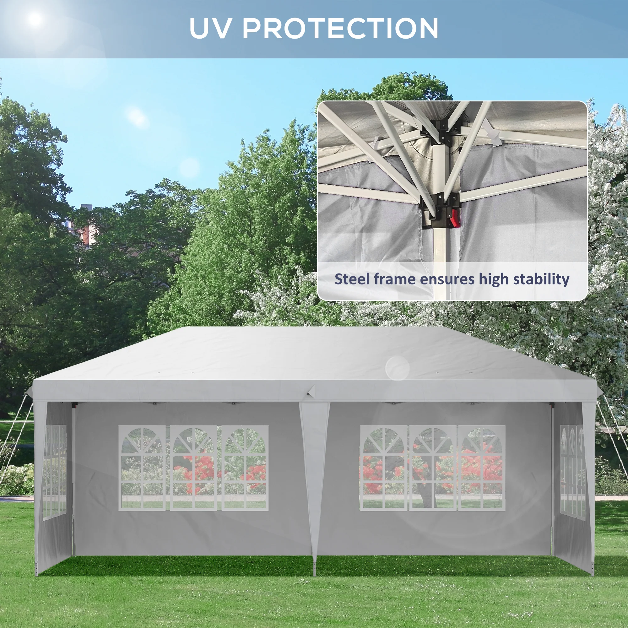 3 x 6m Garden Pop Up Gazebo, Height Adjustable Party Tent w/ Sidewalls & Storage Bag, White - Image 9