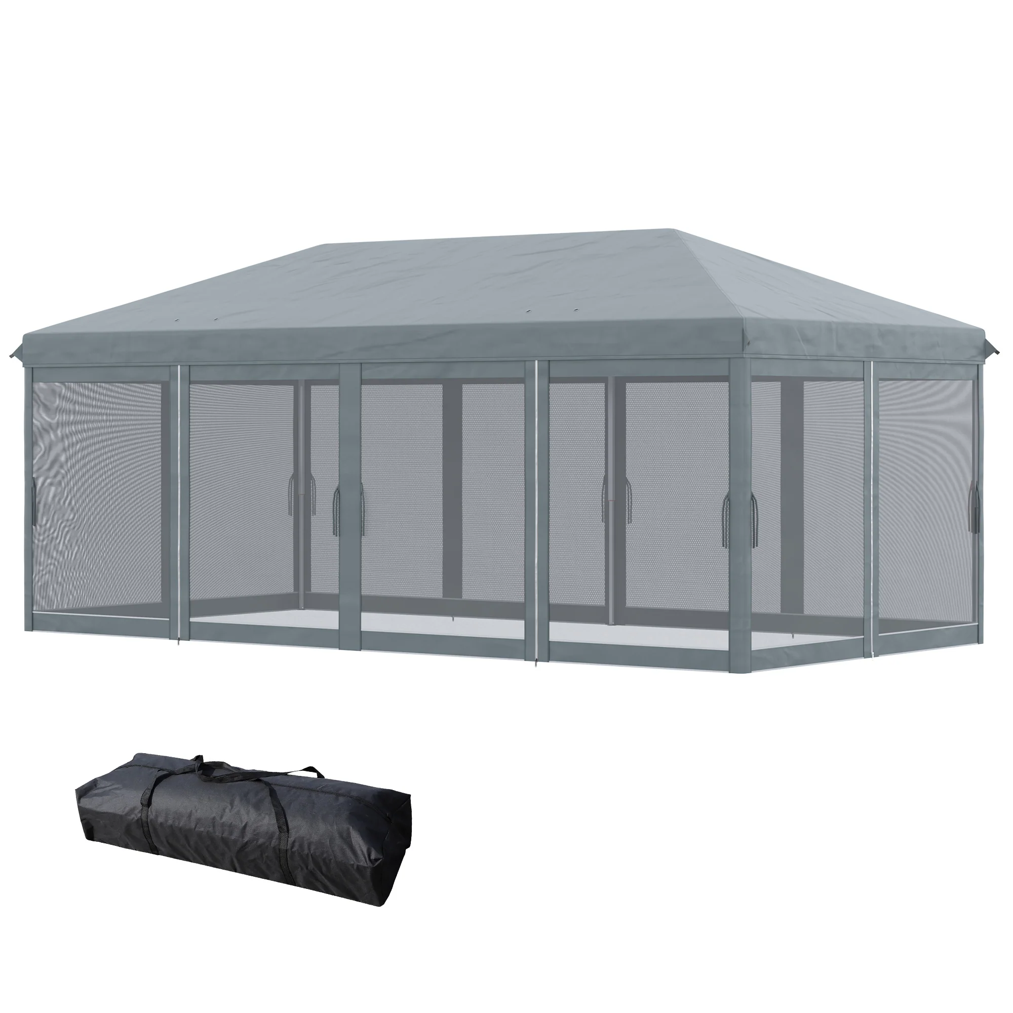3 x 6m Pop Up Gazebo, Marquee Party Wedding Tent with 6 Mesh Walls & Carry Bag, Grey - Image 2