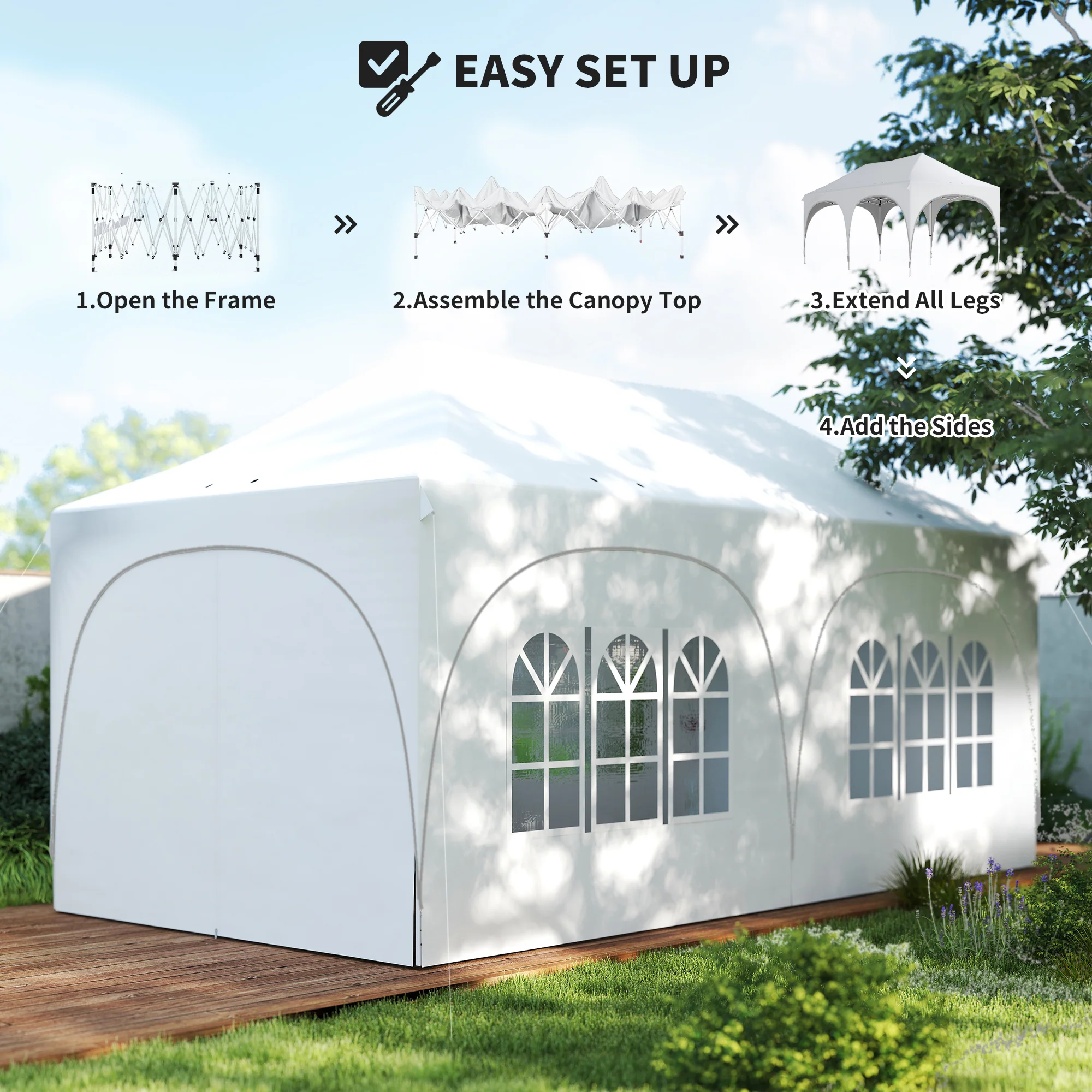 3 x 6m Pop Up Gazebo with Sides, 6 Sandbags, Peak Top Height Adjustable Outdoor Garden Party Tent Marquee Wedding Awning Canopy Instant Event Shelter with Carry Bag, Windows, Light Grey/White - Image 10