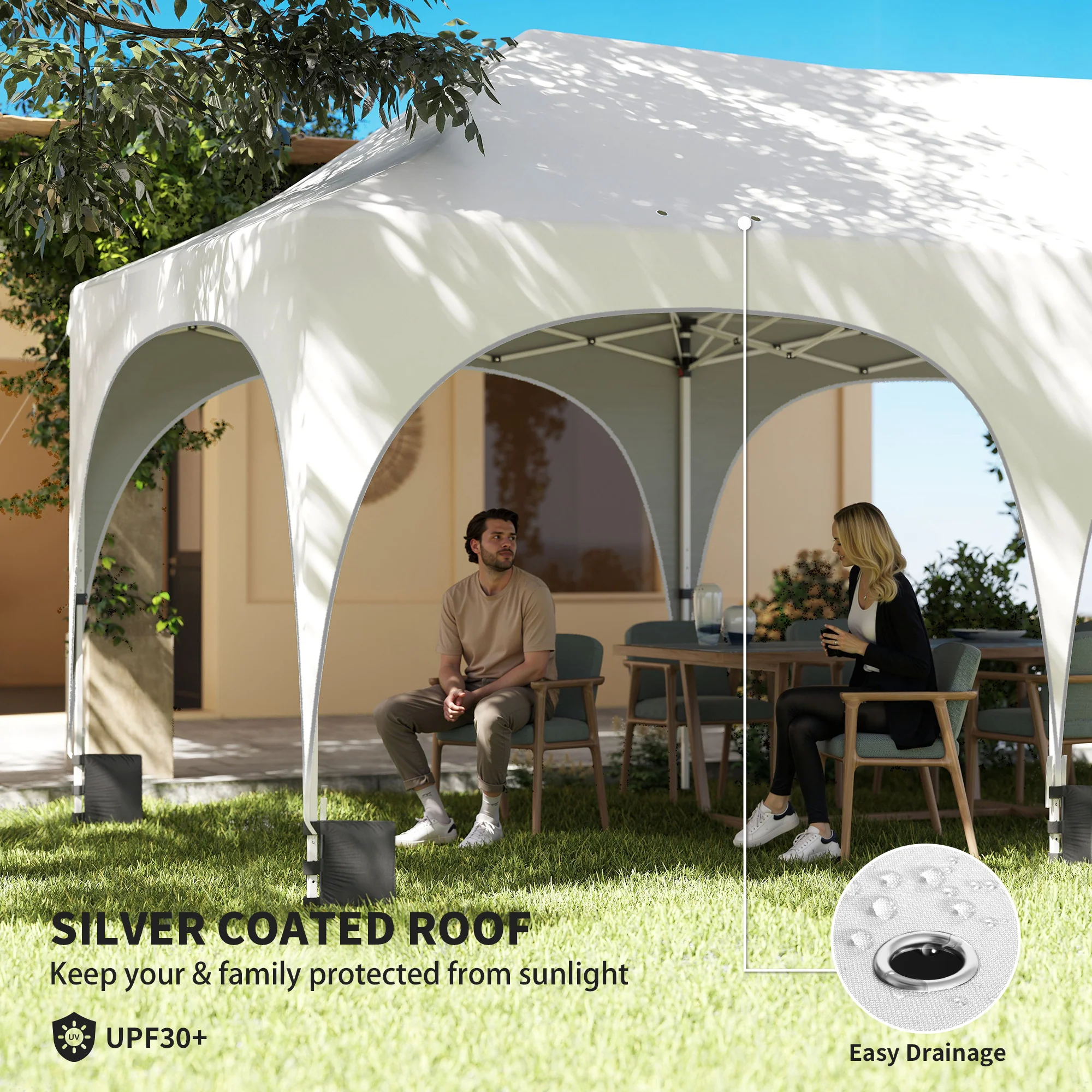 3 x 6m Pop Up Gazebo with Sides, 6 Sandbags, Peak Top Height Adjustable Outdoor Garden Party Tent Marquee Wedding Awning Canopy Instant Event Shelter with Carry Bag, Windows, Light Grey/White - Image 8