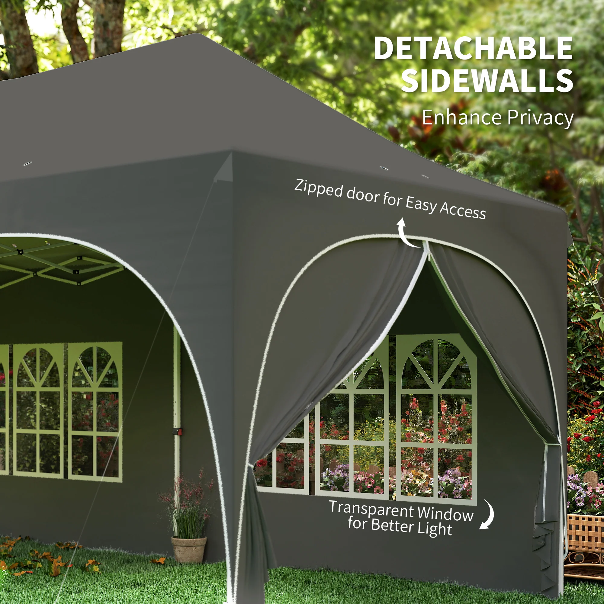 3 x 6m Pop Up Gazebo with Sides, 6 Sandbags, Peak Top Height Adjustable Outdoor Garden Party Tent Marquee Wedding Awning Canopy Instant Event Shelter with Carry Bag, Windows, Dark Grey - Image 9