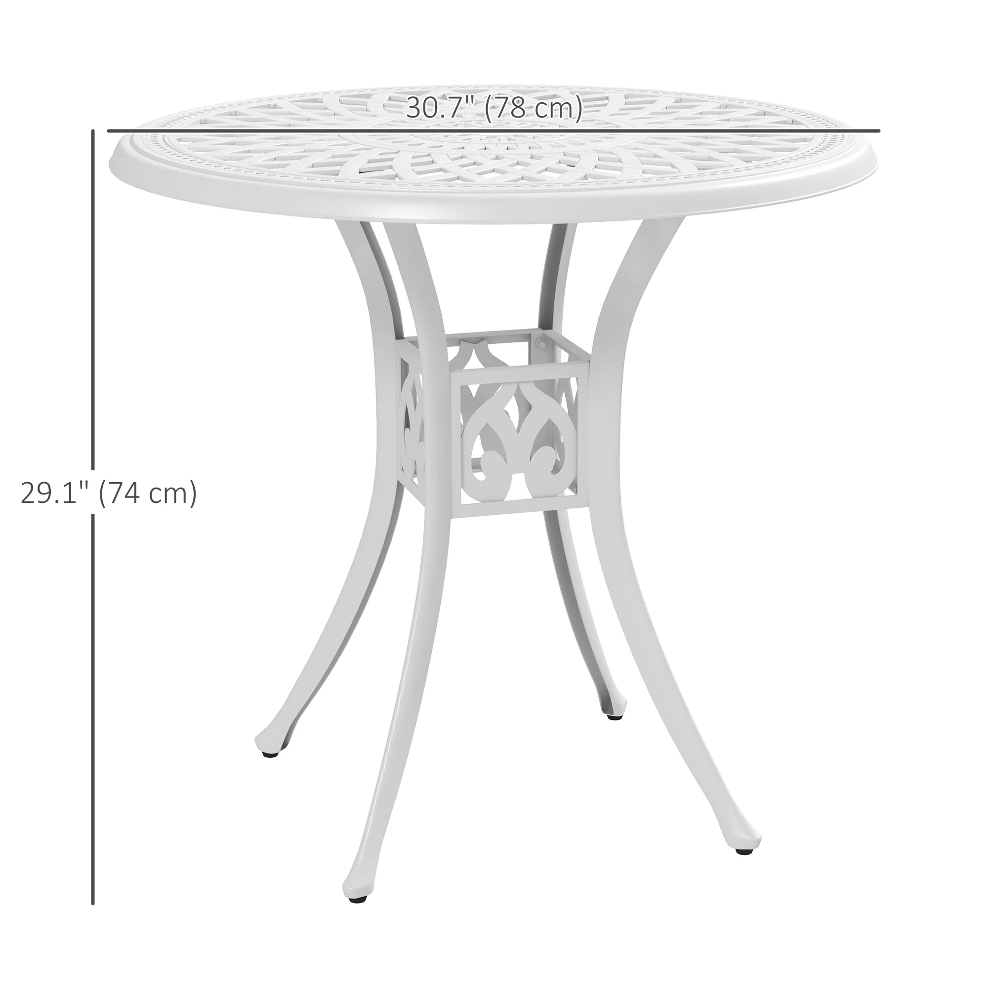 30-inch Round Patio Dining Table with Umbrella Hole Cast Aluminium Outdoor Bistro Table Only, White - Image 5