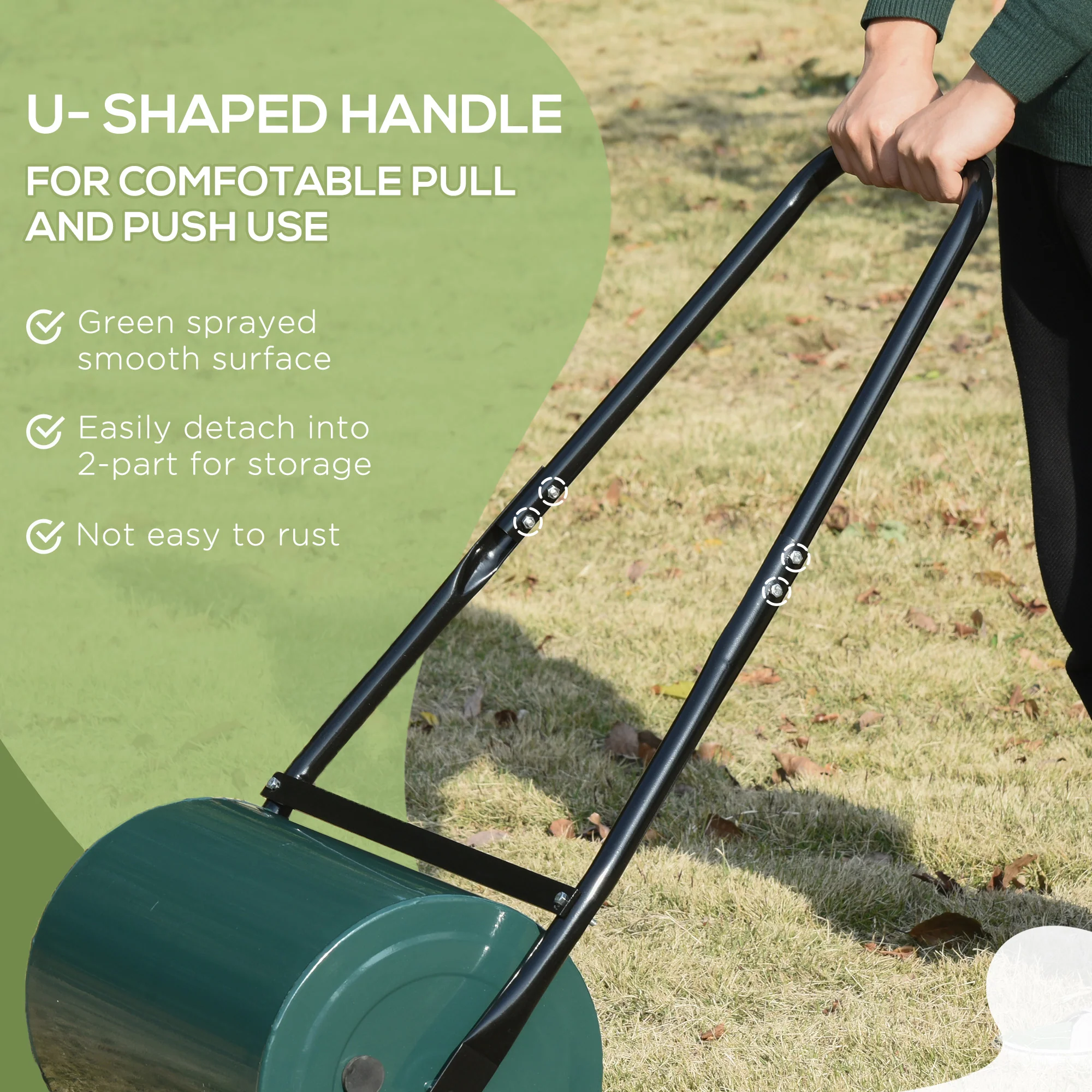 30L Heavy Duty Water/Sand Filled ¦µ32cm Garden Steel Lawn Roller, Dark Green - Image 6