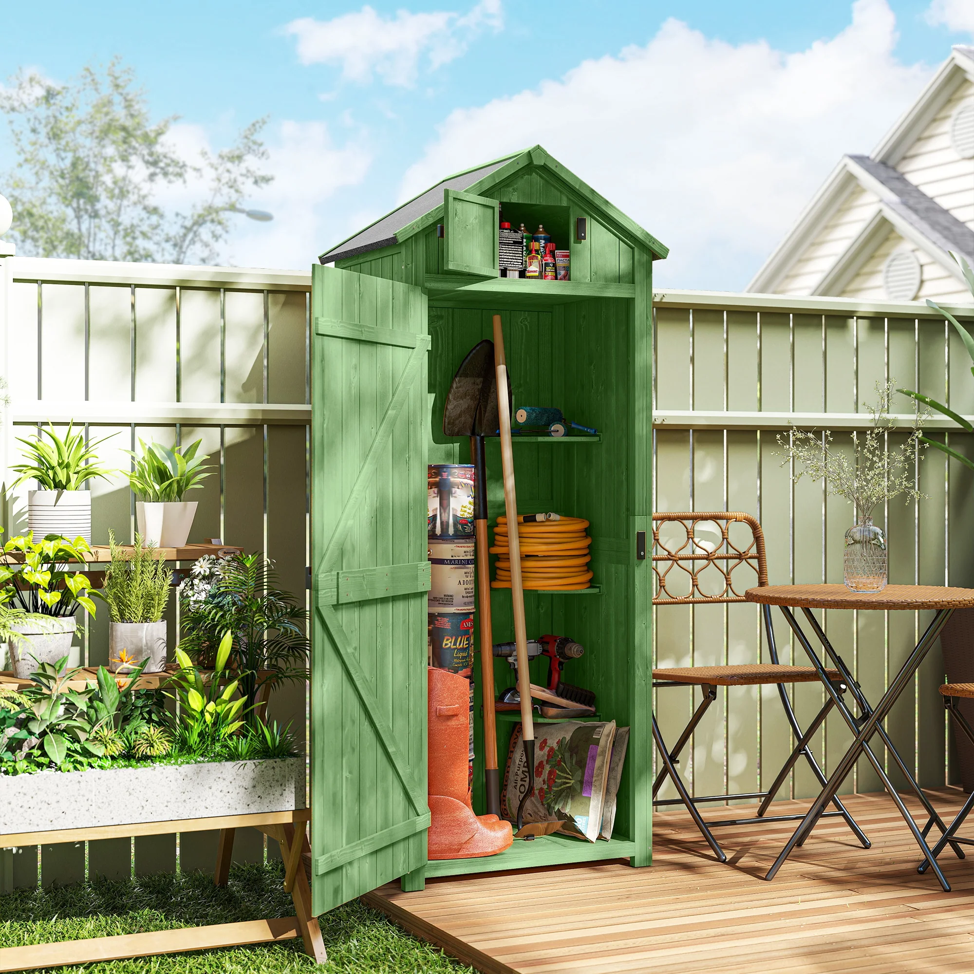 Durable Outdoor Garden Storage Shed with 3 Tier Shelves & Roof - Image 3