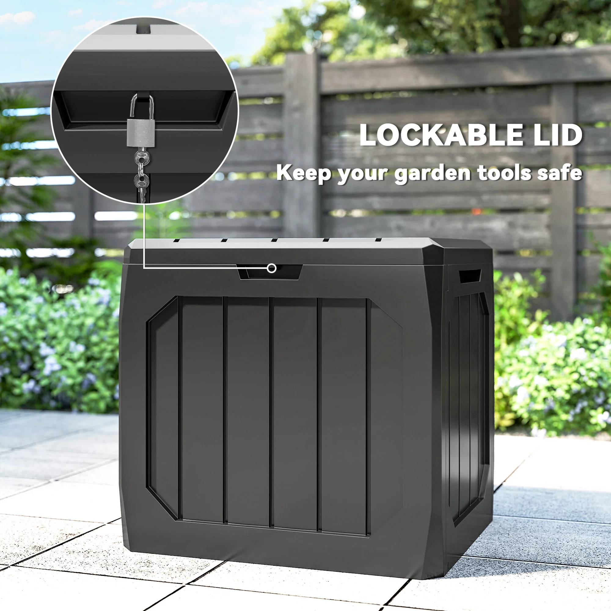 32 Gallon Deck Box, Resin Outdoor Storage Box with Handles, Waterproof and UV Resistant Storage Container - Image 8