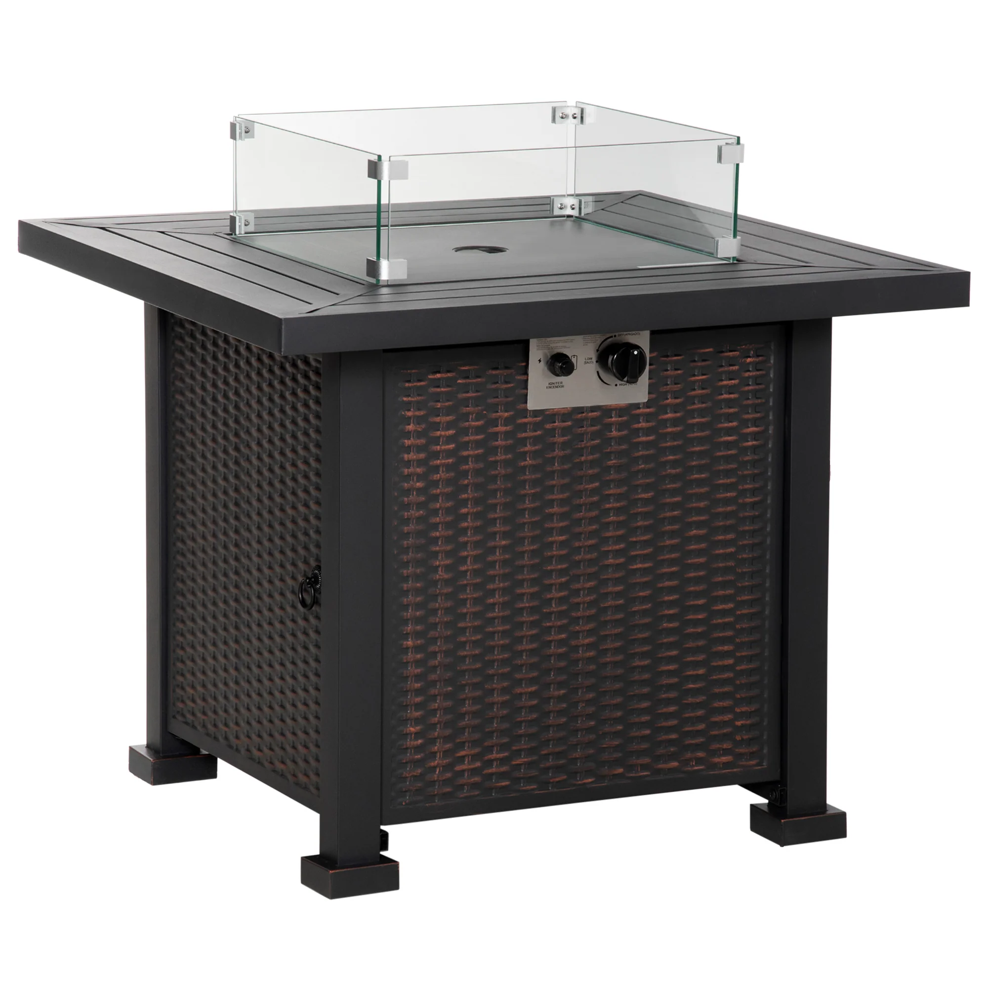 32" Propane Gas Firepit Table with 50,000 BTU Burner, Glass Wind Guard & Lava Rocks, Black - Image 2