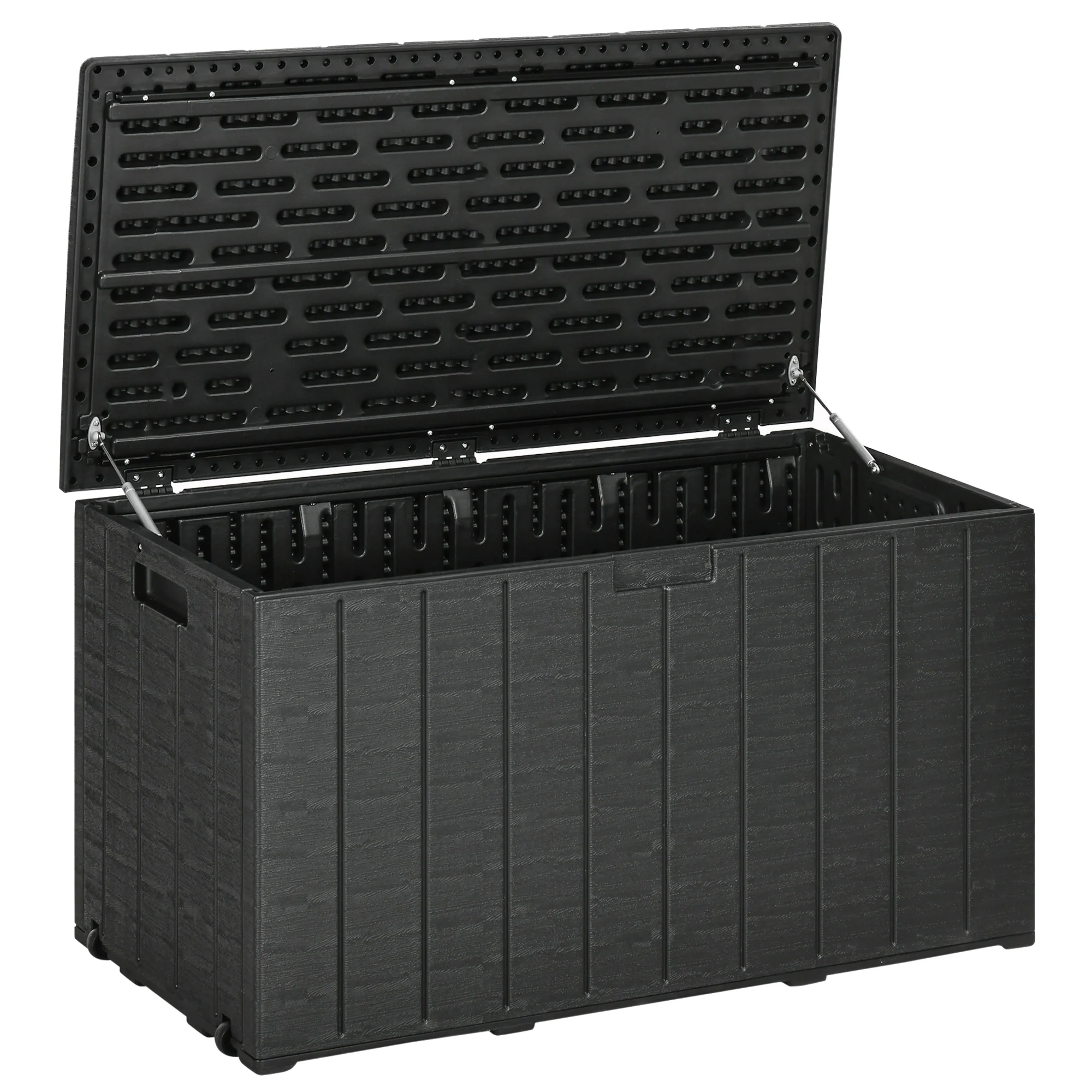 336L Heavy Duty Plastic Outdoor Storage Box with Wheels and Handles, Black - Image 2