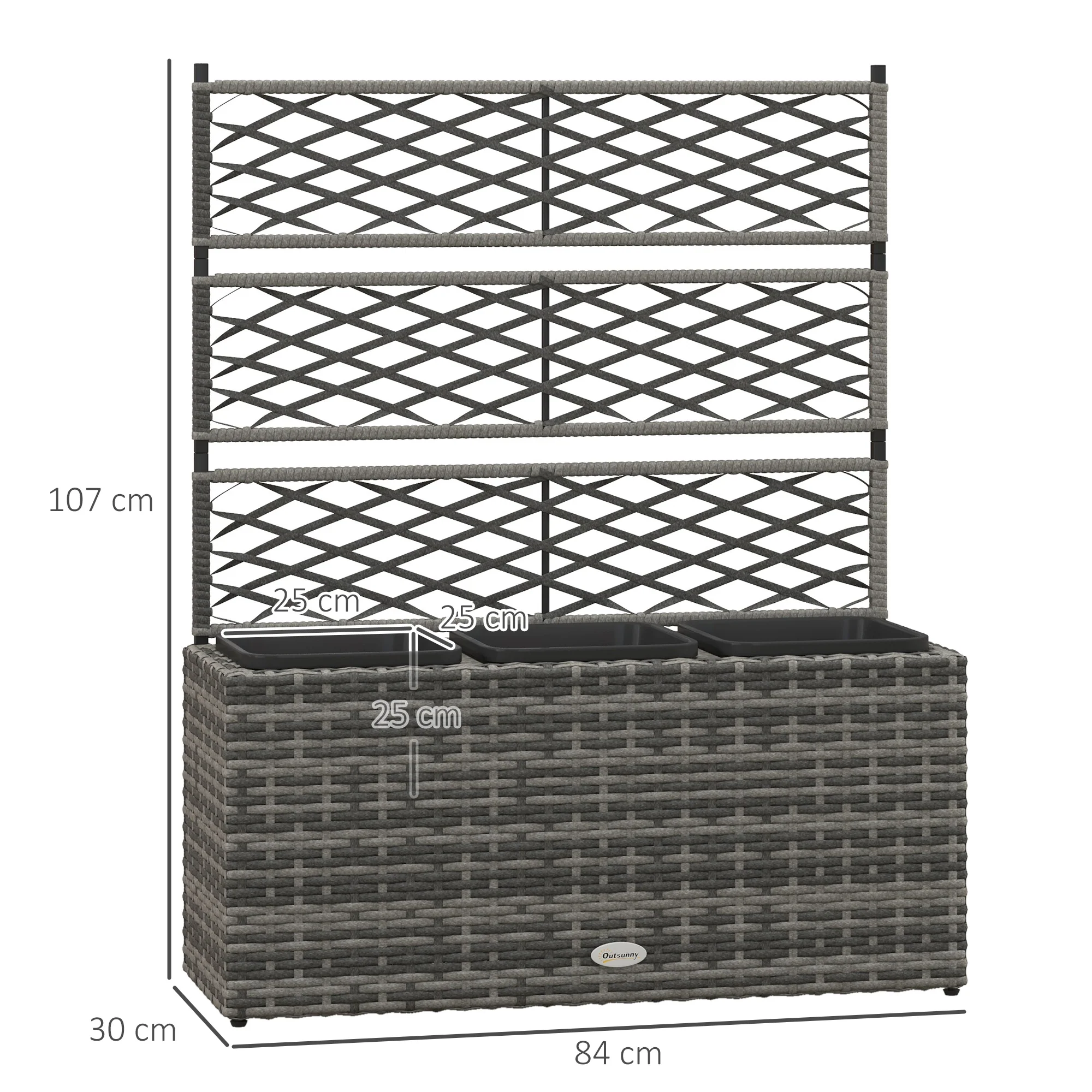 33L Freestanding Rattan Garden Raised Bed with Trellis for Climbing Plants, Light Grey - Image 5