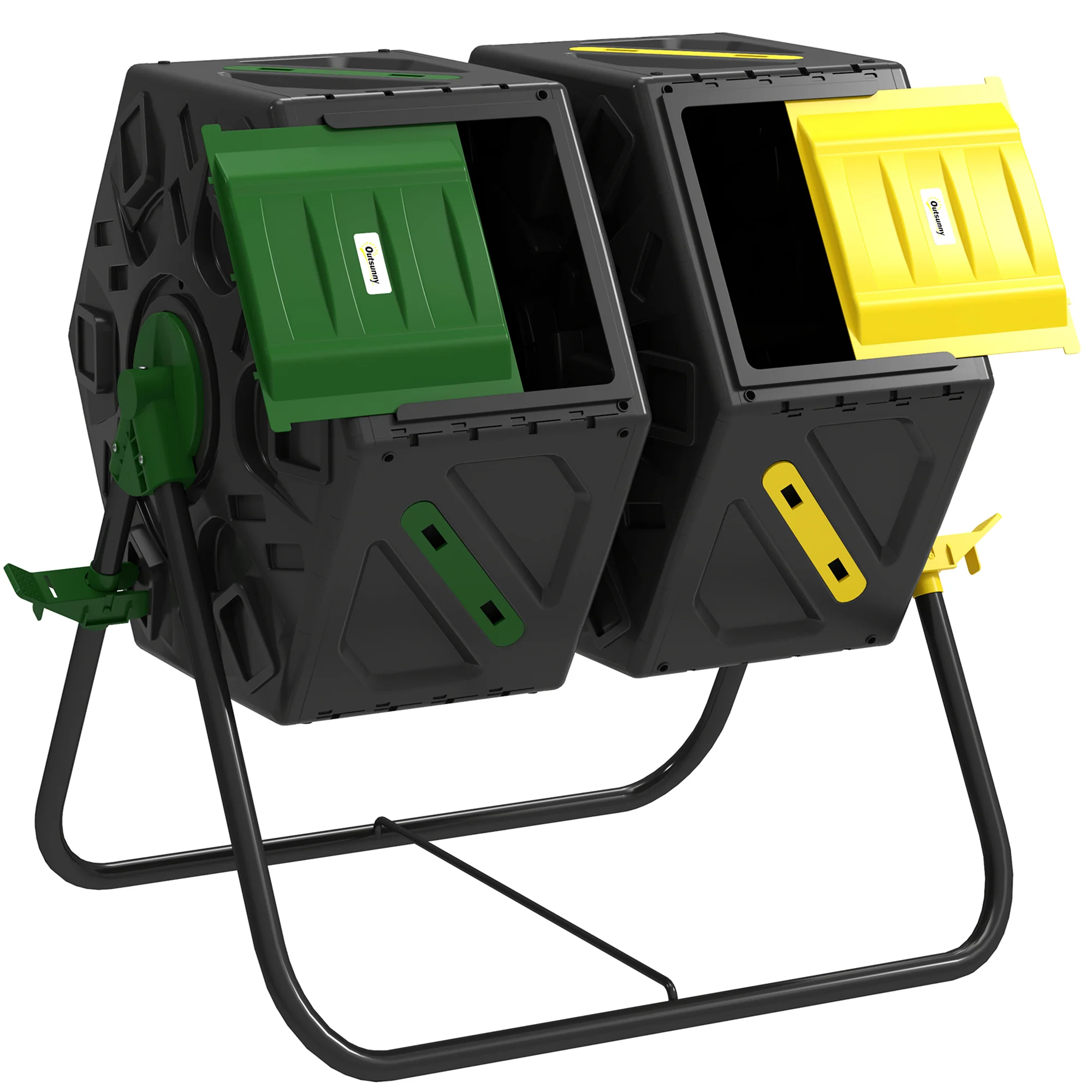 34.5 Gallon Dual Chamber Compost Tumbler with Steel Legs, Yellow/Green