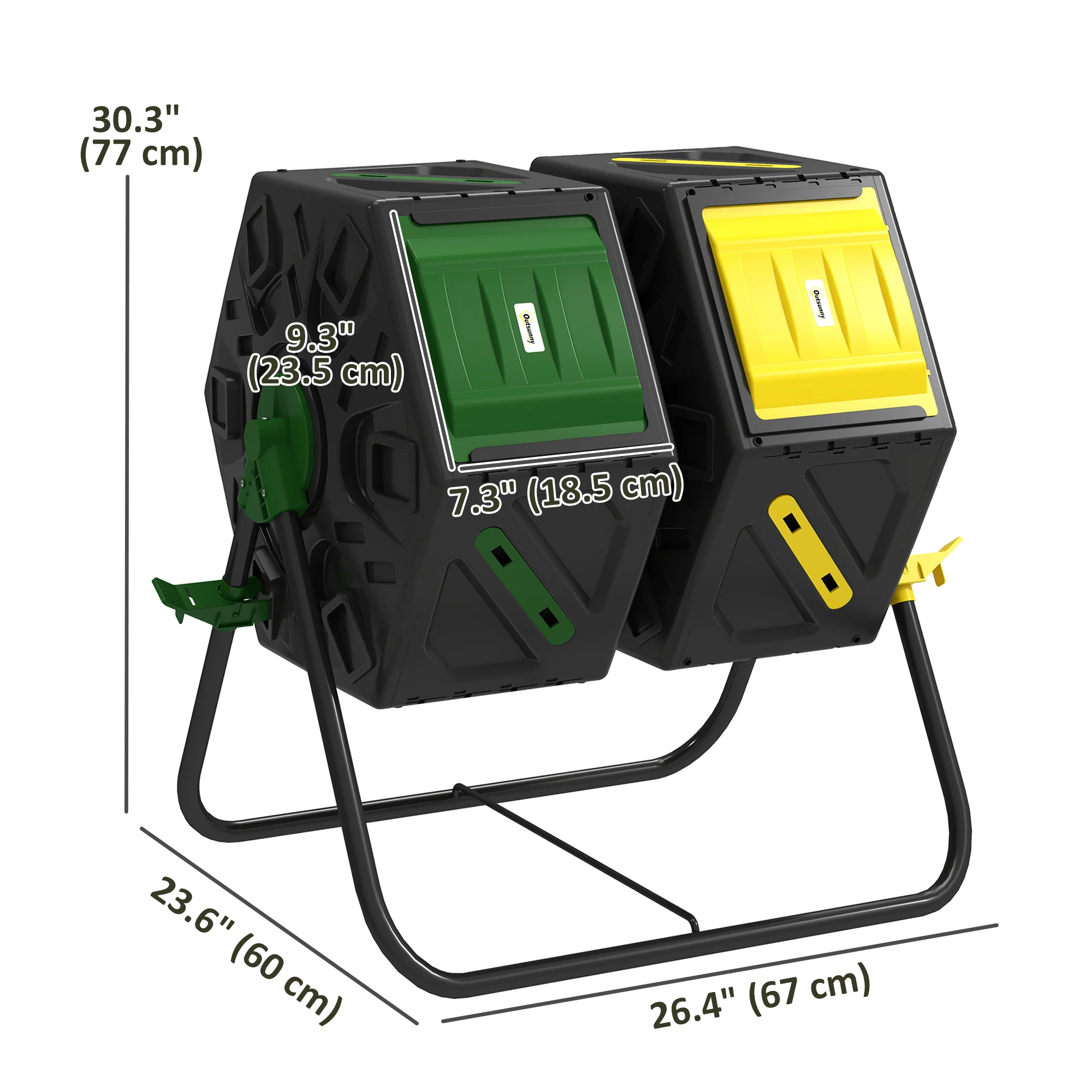 34.5 Gallon Dual Chamber Compost Tumbler with Steel Legs, Yellow/Green - Image 5