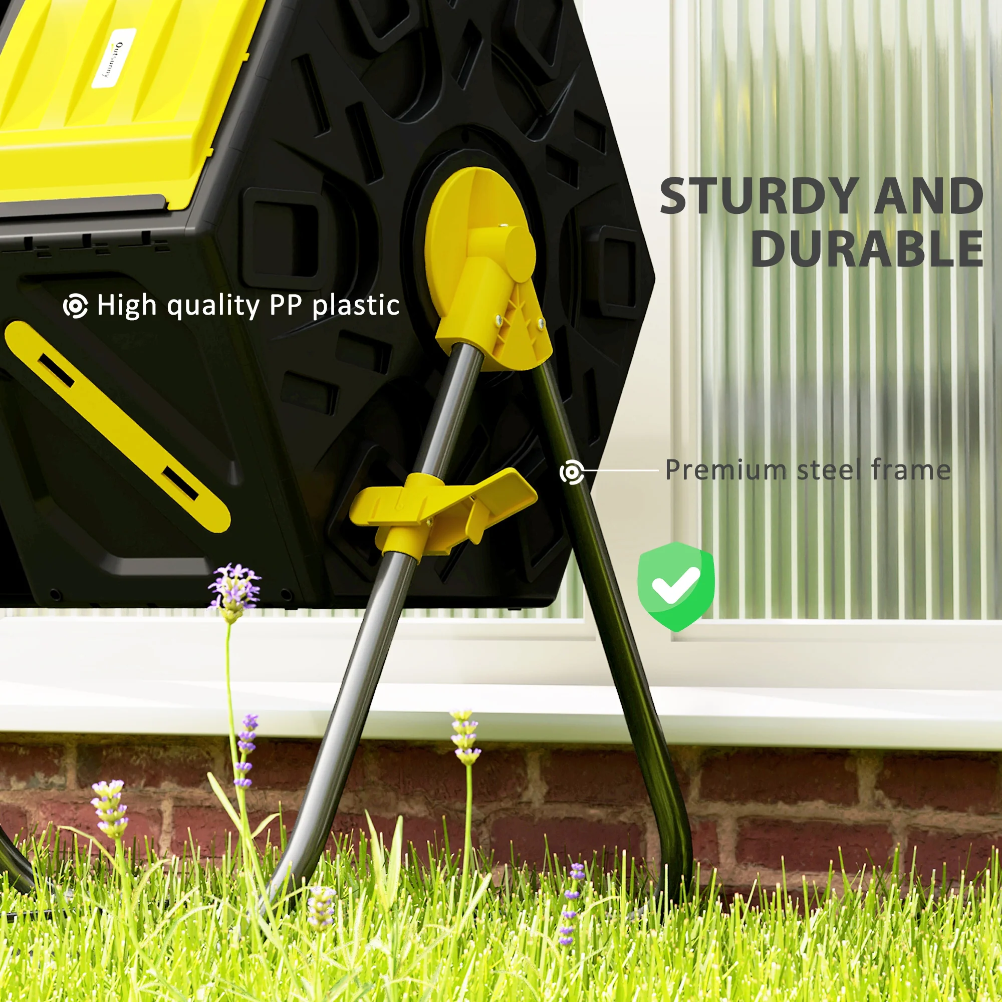 34.5 Gallon Dual Chamber Compost Tumbler with Steel Legs, Yellow/Green - Image 9