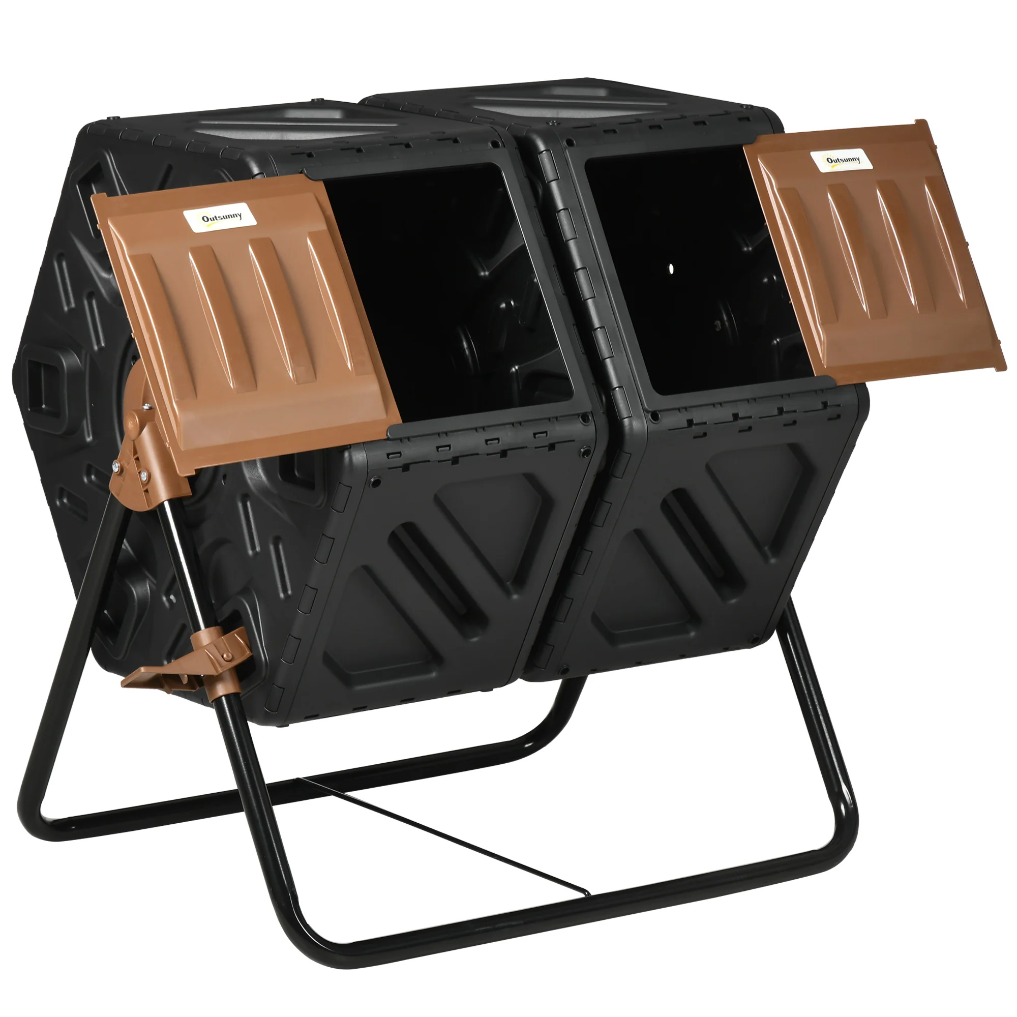 34.5 Gallon Dual Chamber Compost Tumbler with Steel Legs, Brown - Image 2