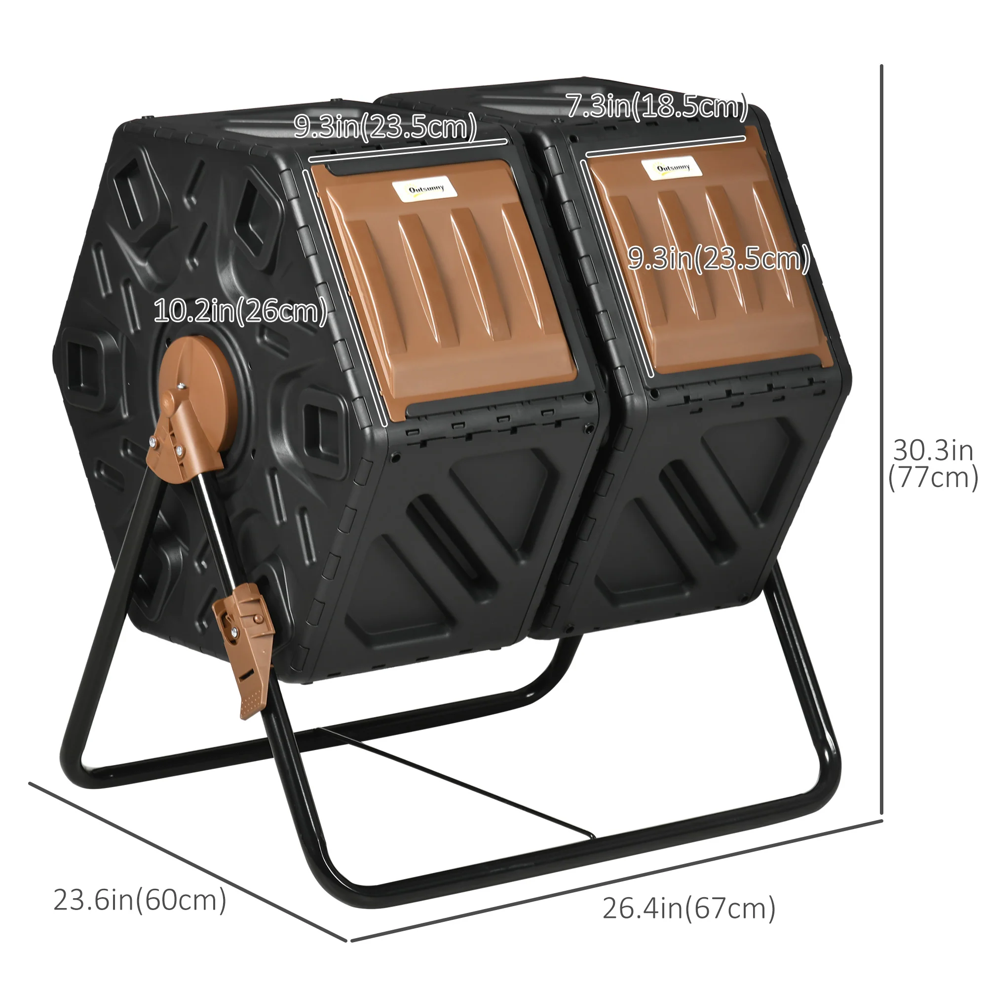 34.5 Gallon Dual Chamber Compost Tumbler with Steel Legs, Brown - Image 5