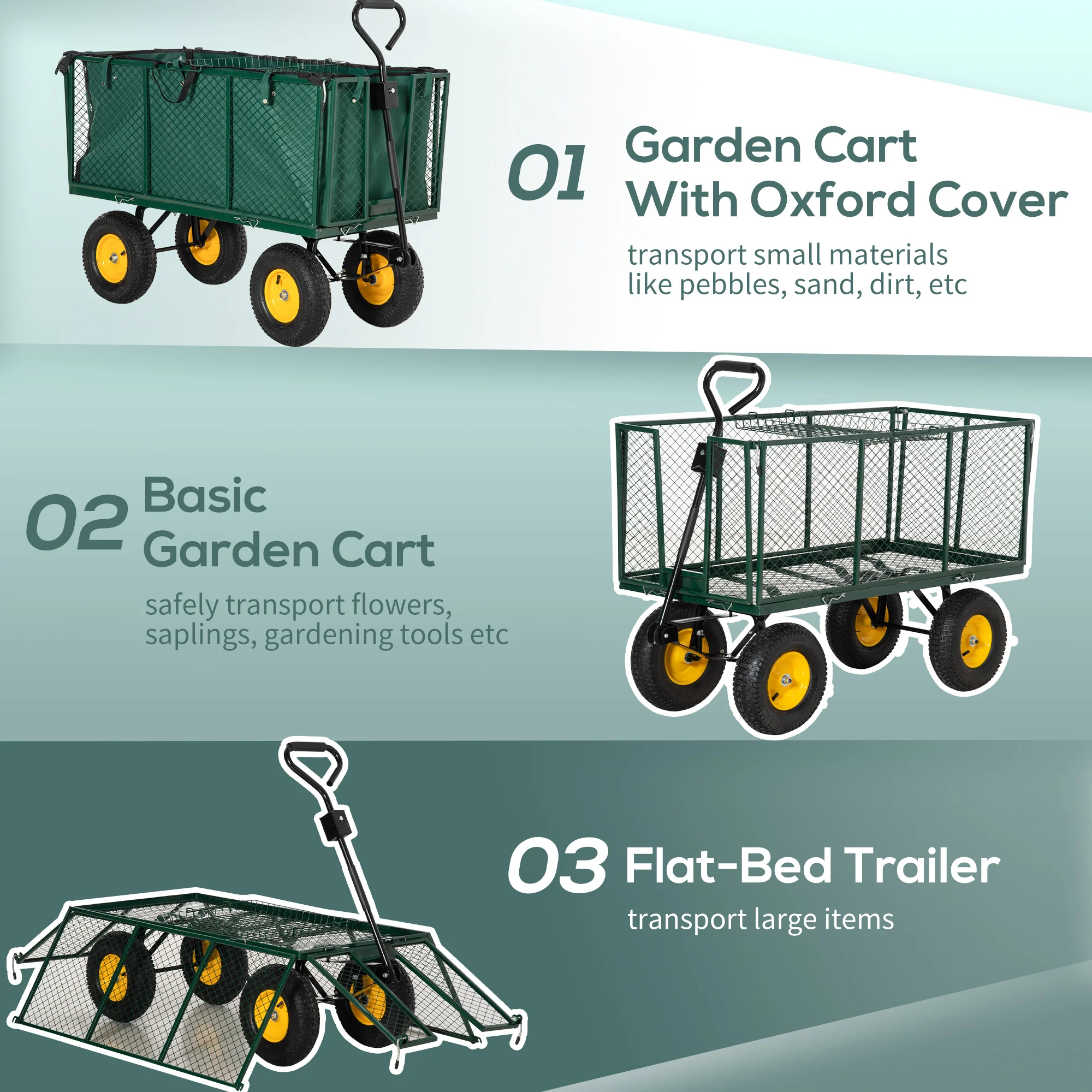 342L Steel Garden Cart with Removable Mesh Sides & 12" Wheels - Image 7