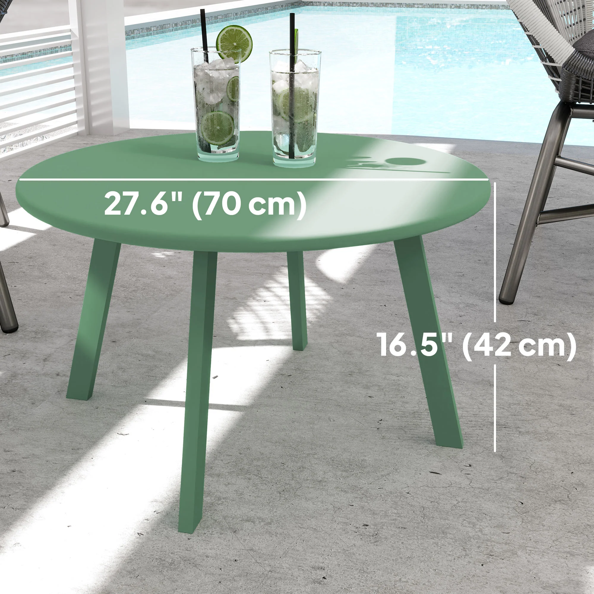 Round Outdoor Side Table, Patio Coffee Table with Metal Frame and Non-Slip Foot Pads, Green - Image 5