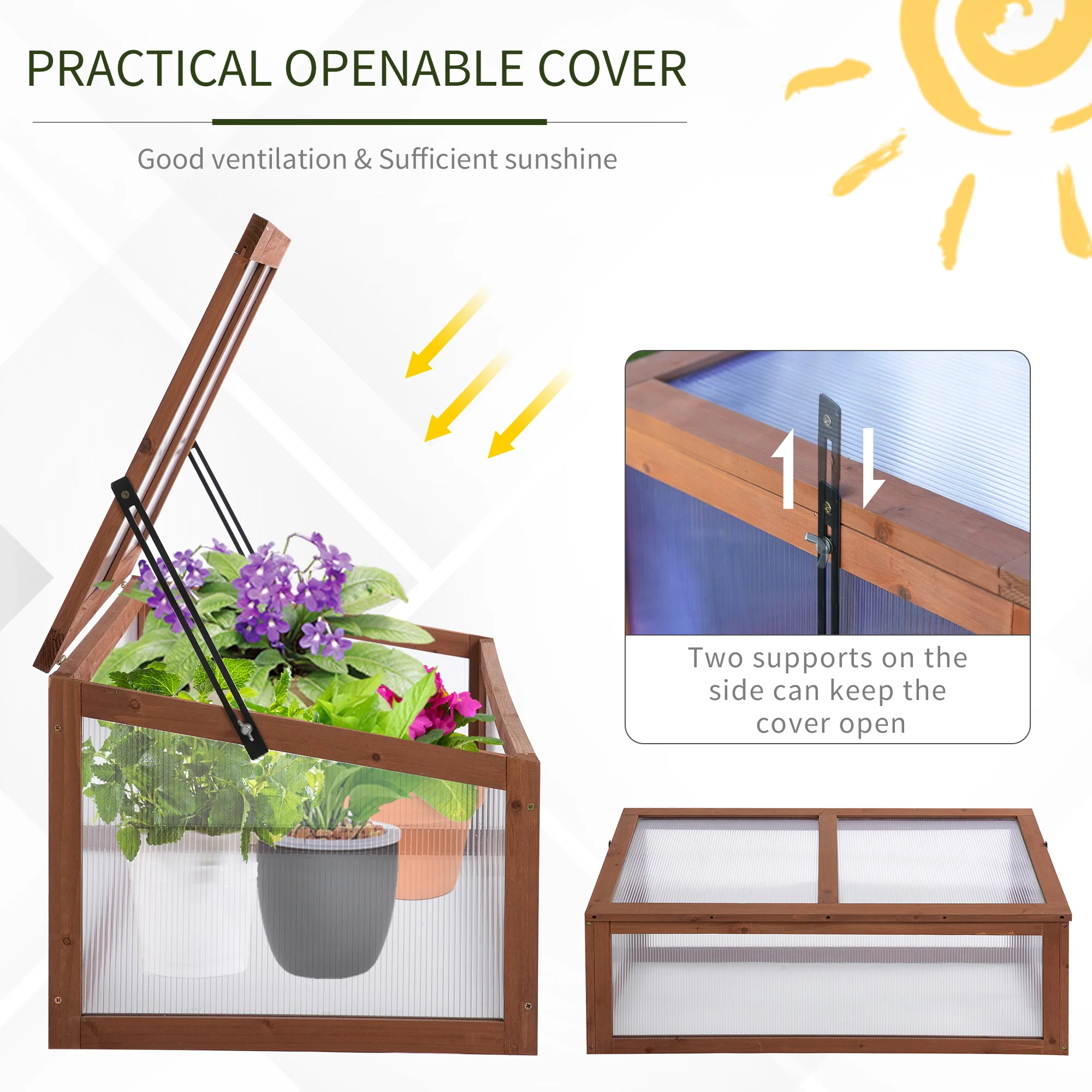 NookGrow Wooden Cold Frame with Tilted Polycarbonate Top, 39" x 26" x 16", Brown - Image 8