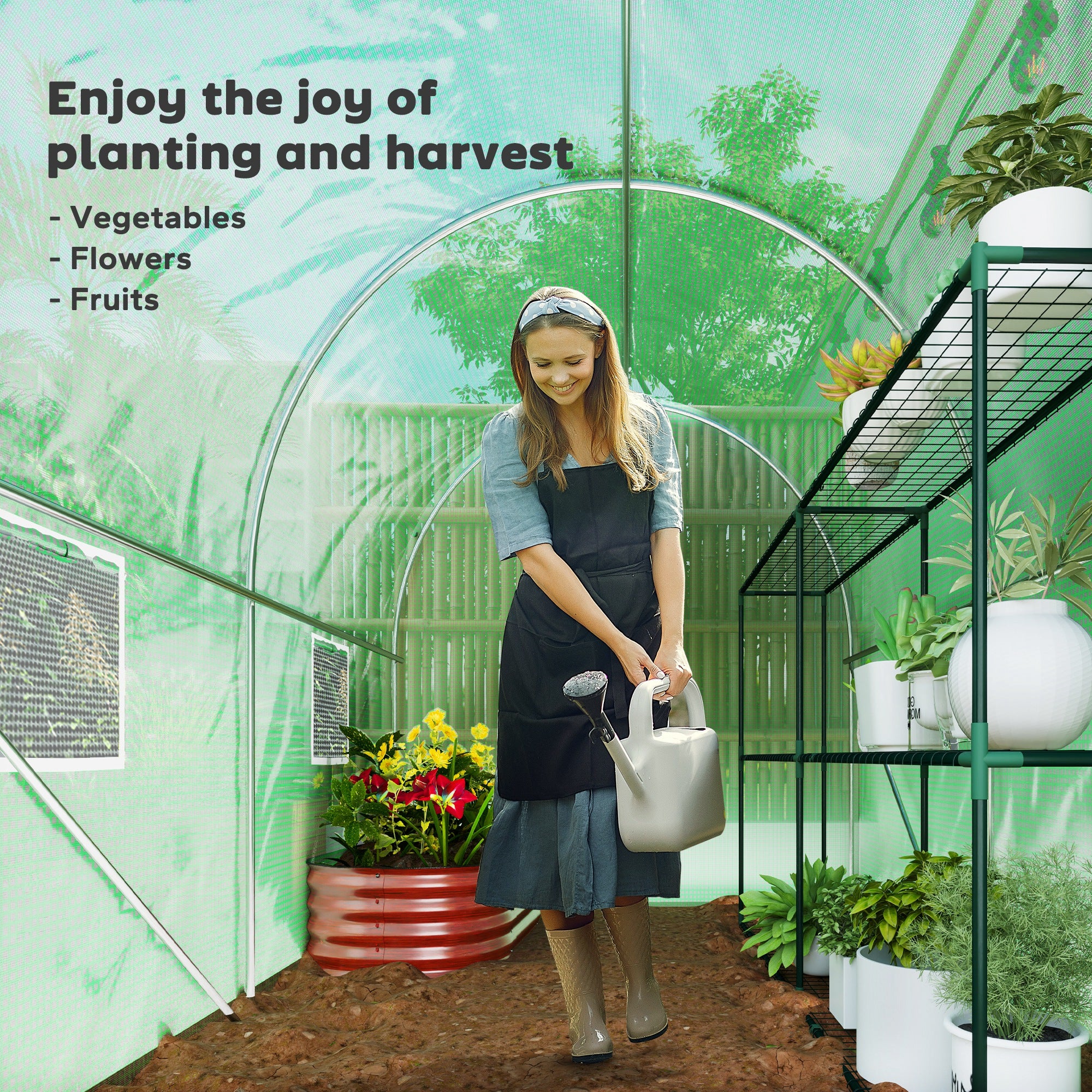 3 x 2 x 2m Walk-in Polytunnel Greenhouse, Garden Flower Vegetable Planter with Zipped Door - Image 9