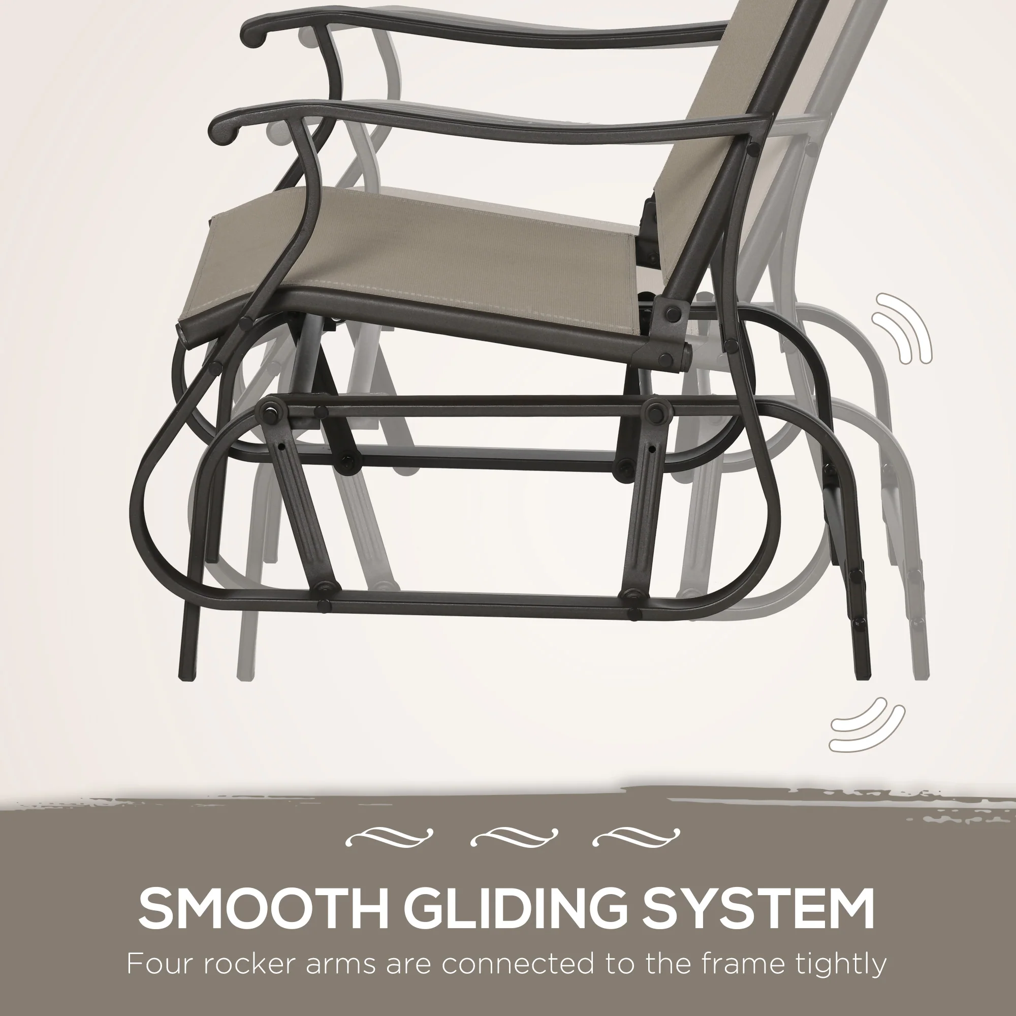 3 Piece Gliding Rocking Chair w/ Mesh Seat & Bistro Tea Table w/ Glass Top, Grey - Image 8