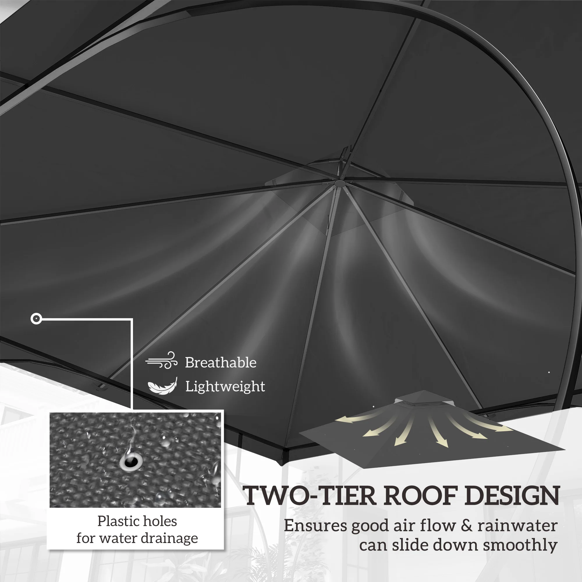 3 x 3m Replacement Gazebo Canopy, Double Tier Roof Top for Garden, Patio, Black (TOP ONLY) - Image 8