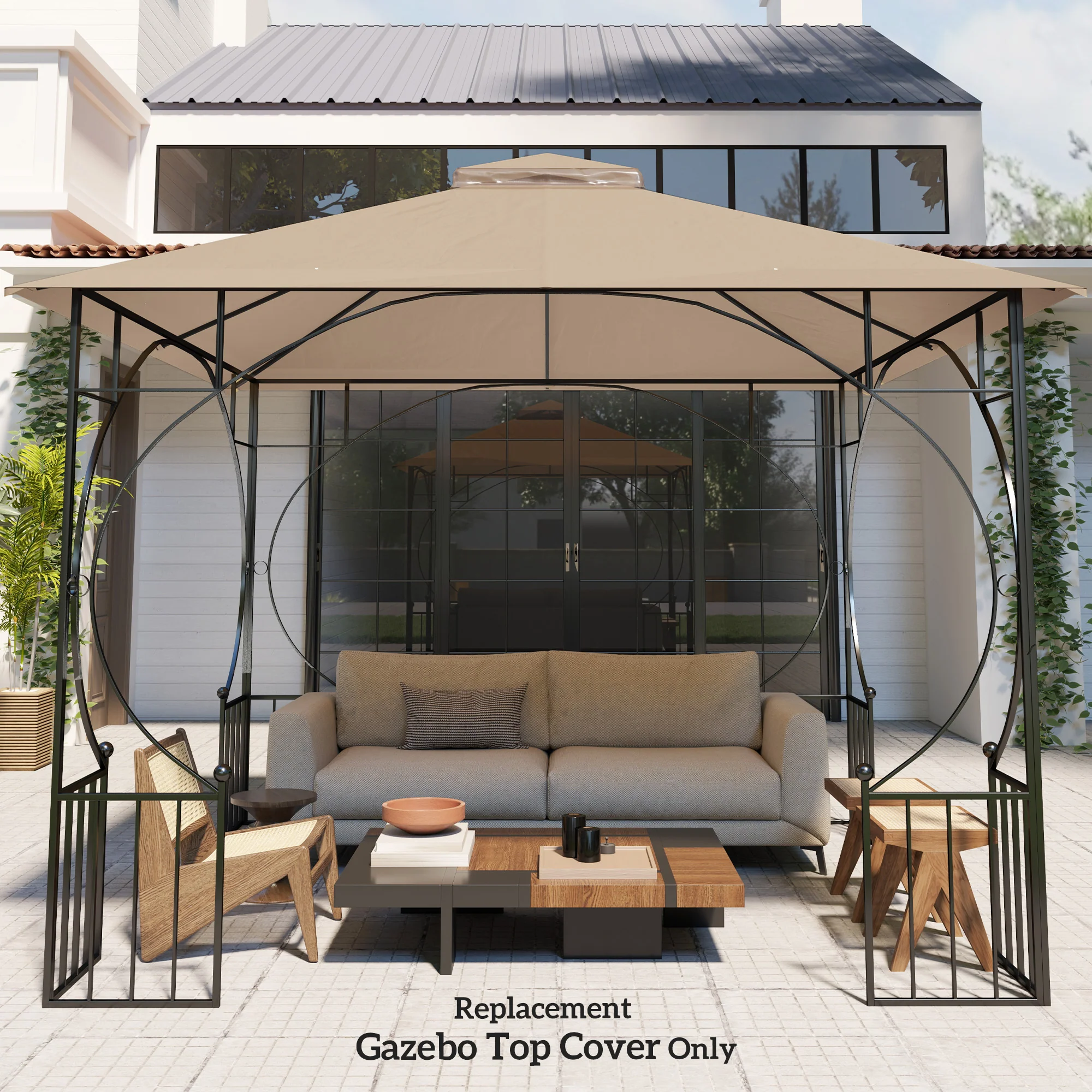 3 x 3m Replacement Gazebo Canopy, Double Tier Roof Top for Garden, Patio, Khaki (TOP ONLY) - Image 10