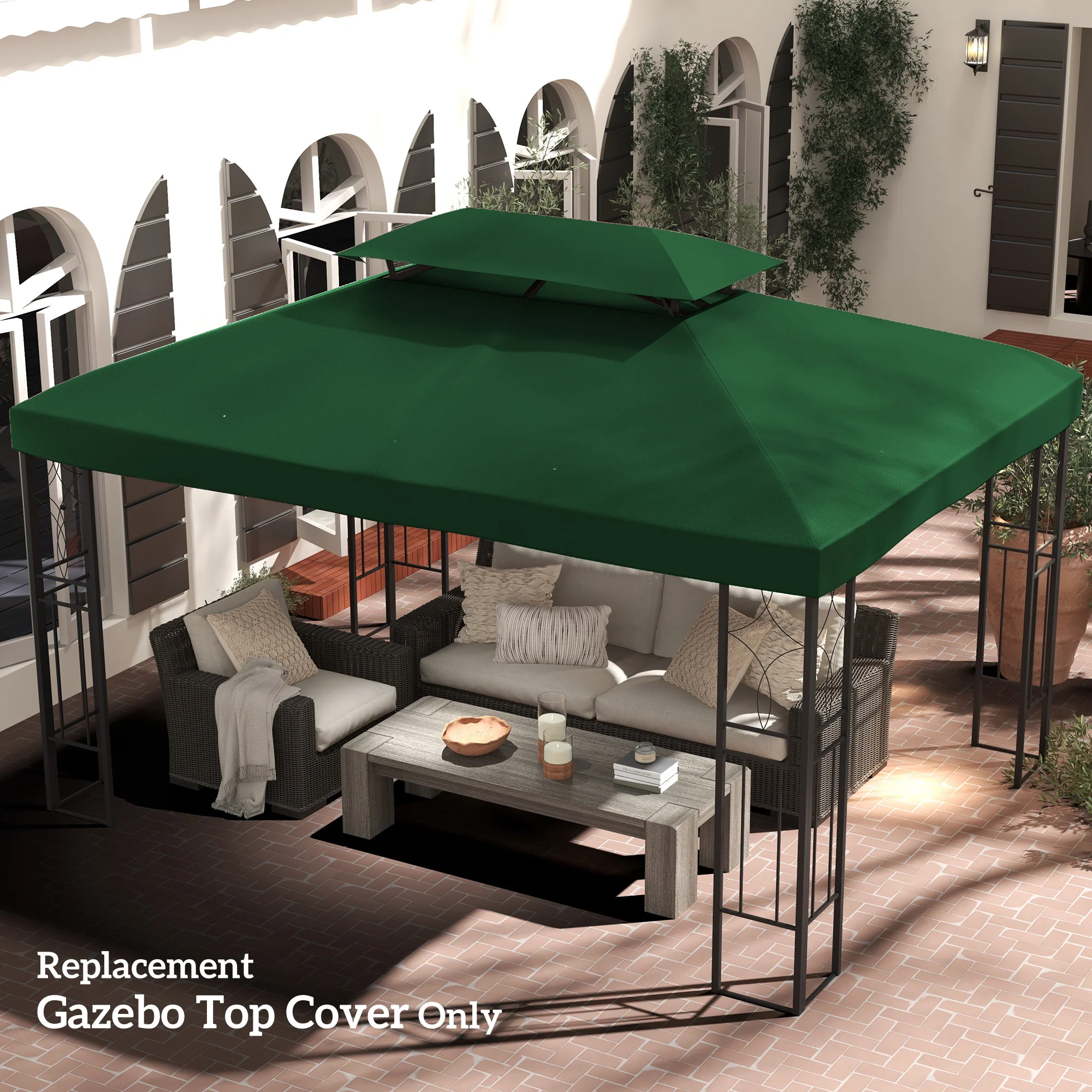 3 x 4m Gazebo Canopy Replacement Cover, 2 Tier Top Roof UV Cover, Green - Image 4