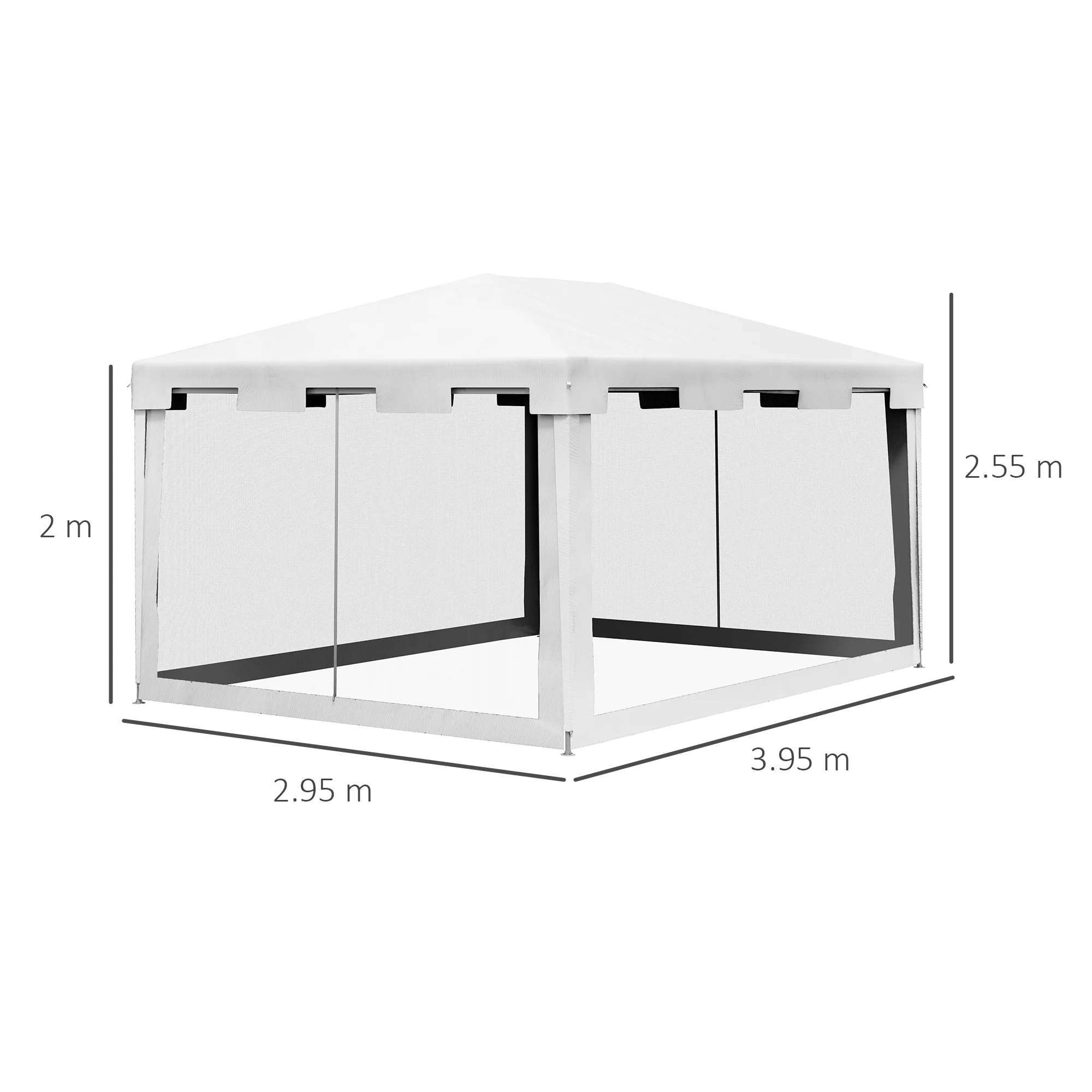 4 x 3 m Gazebo Canopy Party Tent with Mesh Sidewalls for Outdoor Event, White - Image 5