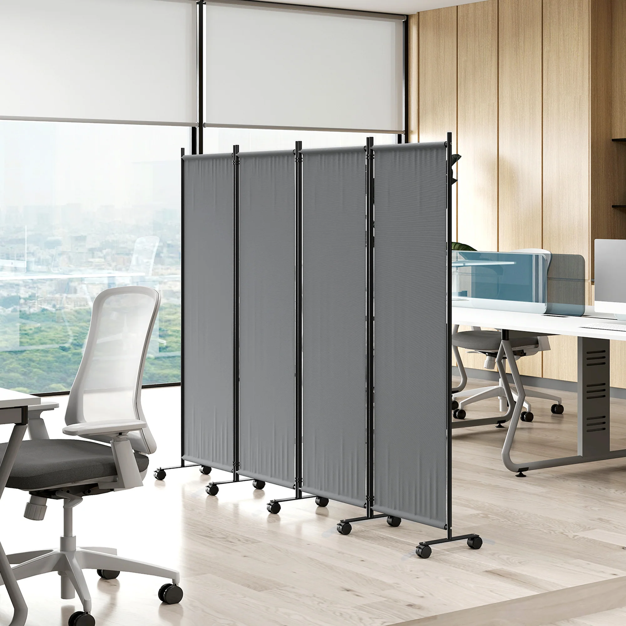 Folding Room Divider with Castor Wheels, Rolling Privacy Screen for Home Office Bedroom, 5.6ft Tall - Image 11