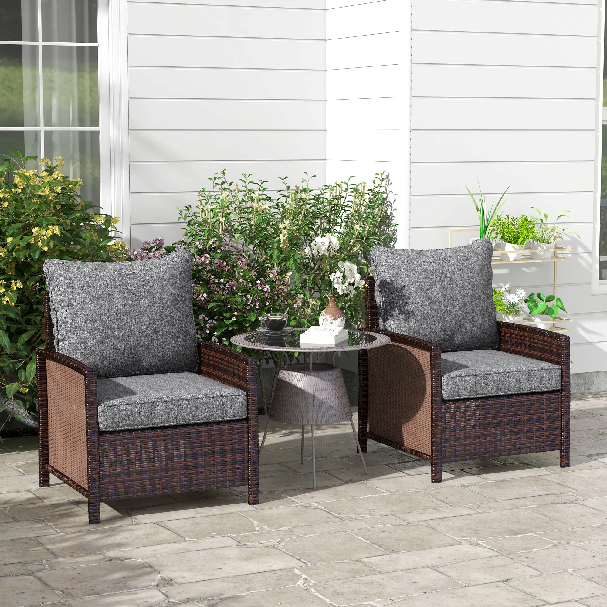 4-Piece Seat Cushion Pillows Replacement, Patio Chair Cushions Set with Back, Grey - Image 3