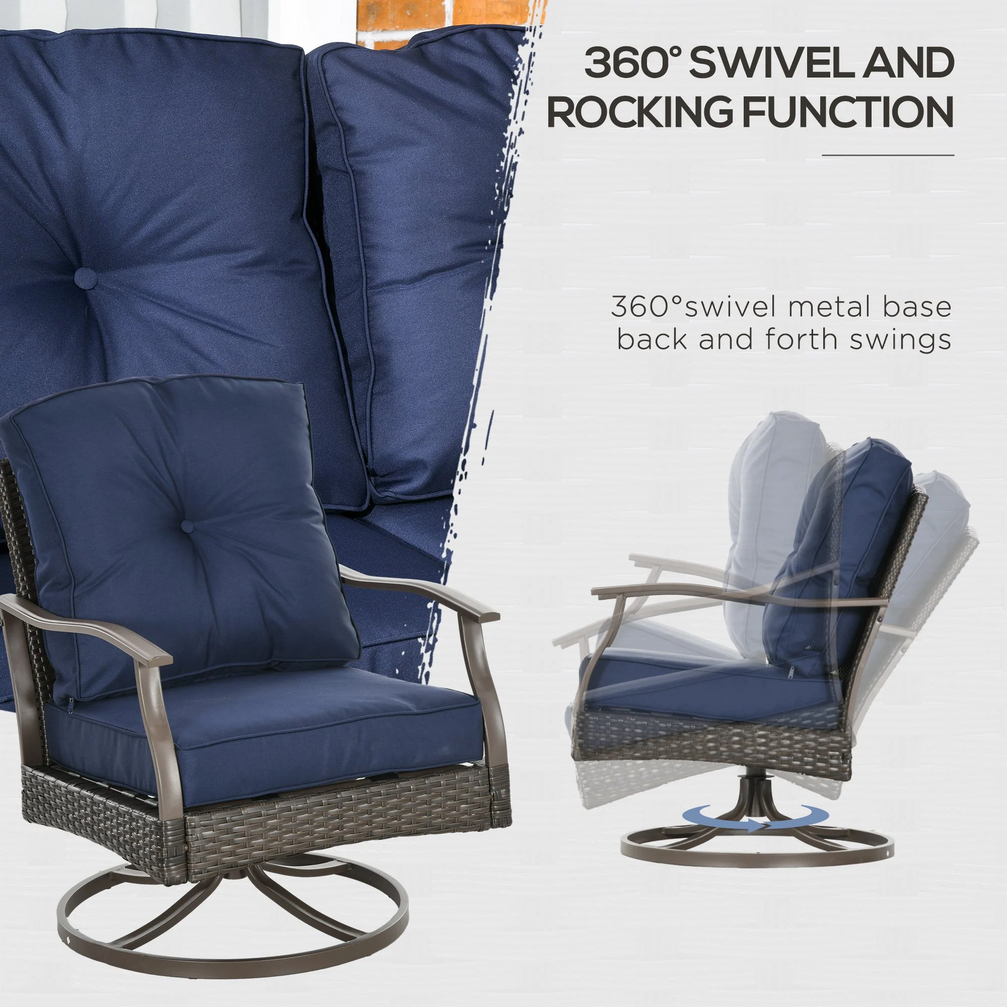 4 PCS Patio PE Rattan Wicker Sofa Set w/ Two Tier Tea Table & Padded Seat, Navy Blue - Image 9