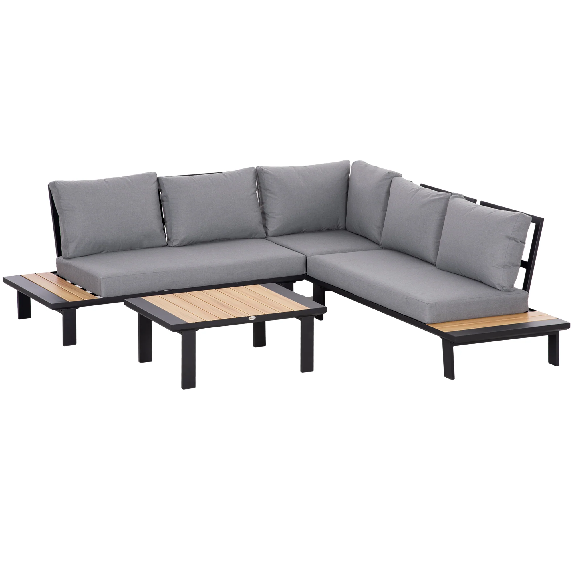 4 Pieces Patio Sofa Conversation Set w/ Padded Cushion, Coffee Table & Side Panel, Dark Grey